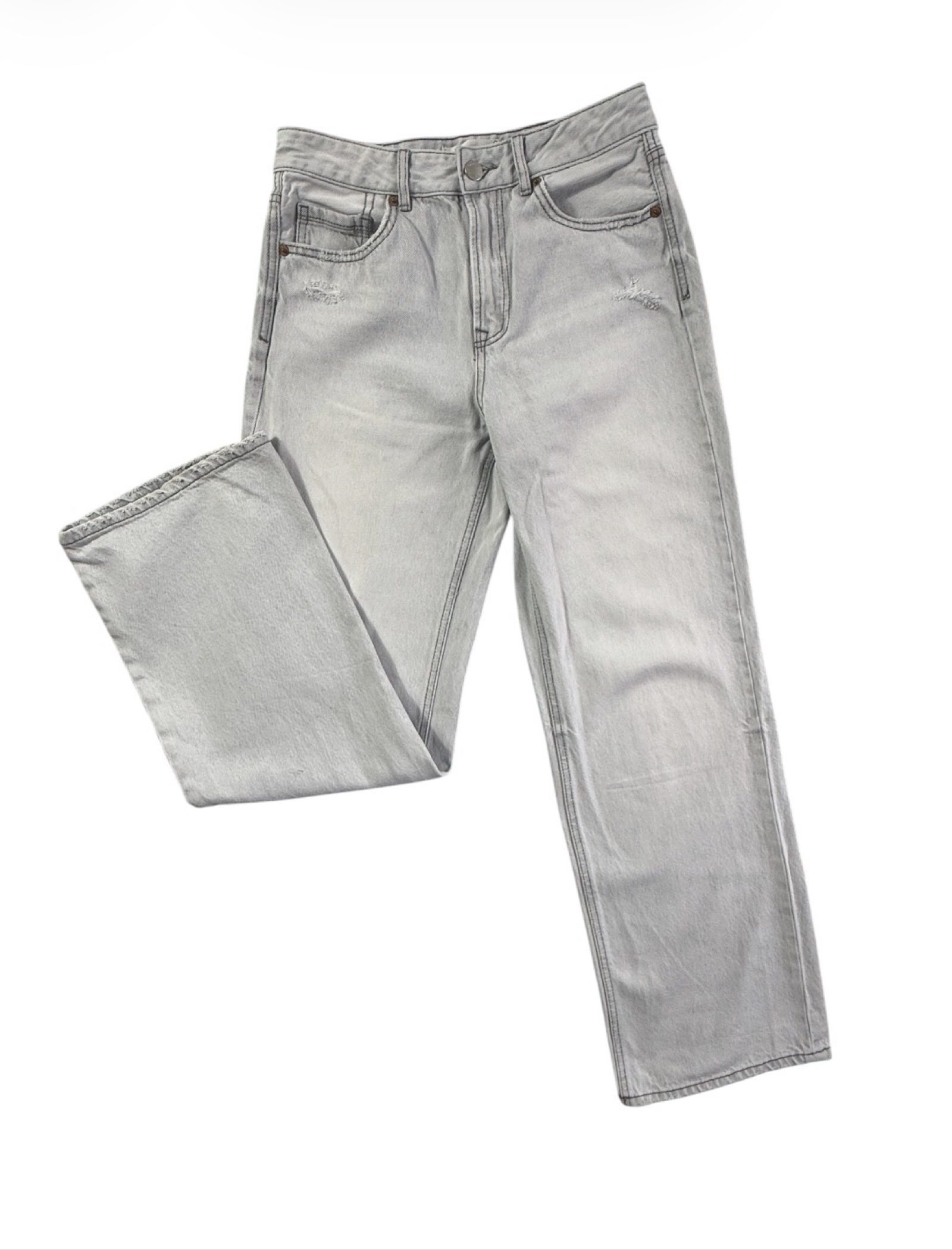 Stradivarius D92 Women’s Light Grey Straight Wide Leg Jeans UK 10 EU 38