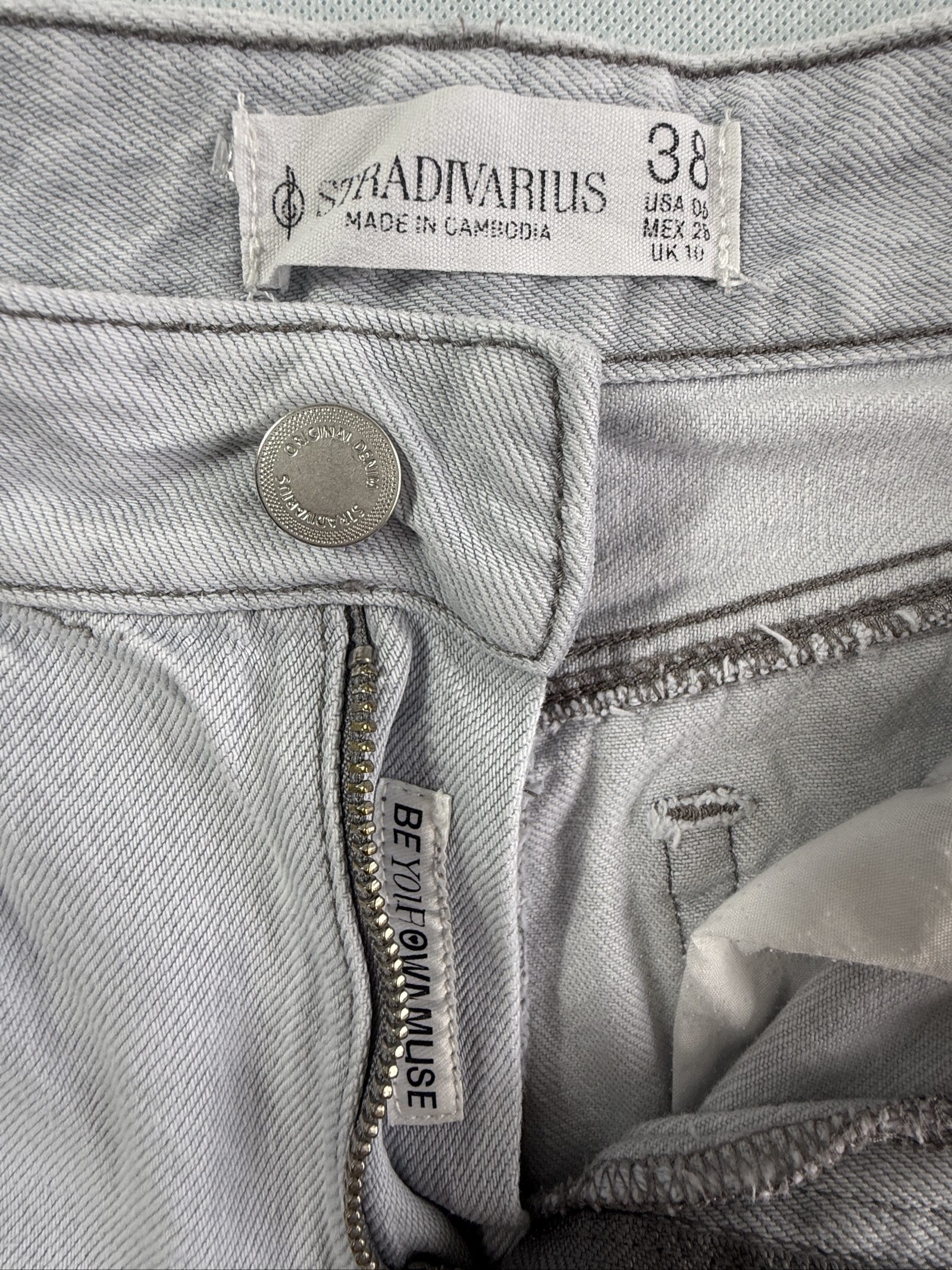 Stradivarius D92 Women’s Light Grey Straight Wide Leg Jeans UK 10 EU 38 image 7