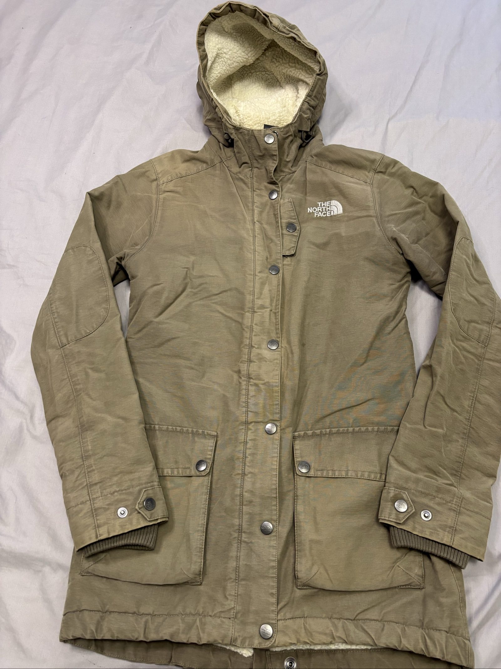 The North Face Beige Sherpa-Lined Hooded Jacket Medium