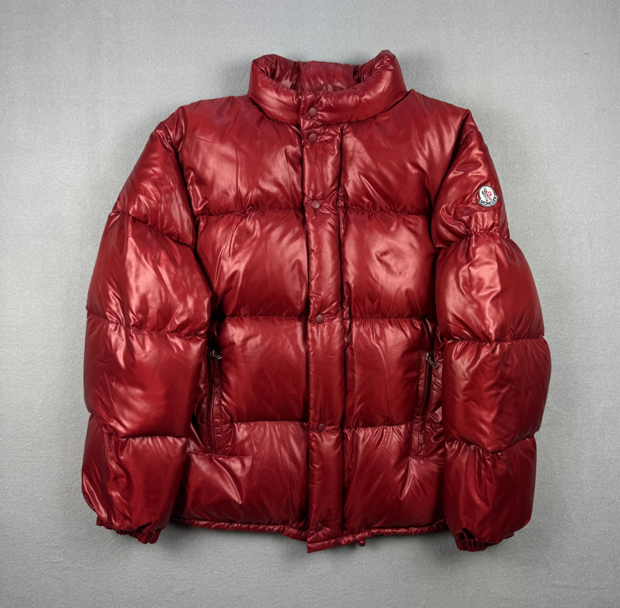 Vintage Moncler Red Shiny Puffer Jacket Hooded 90s Size XS-S