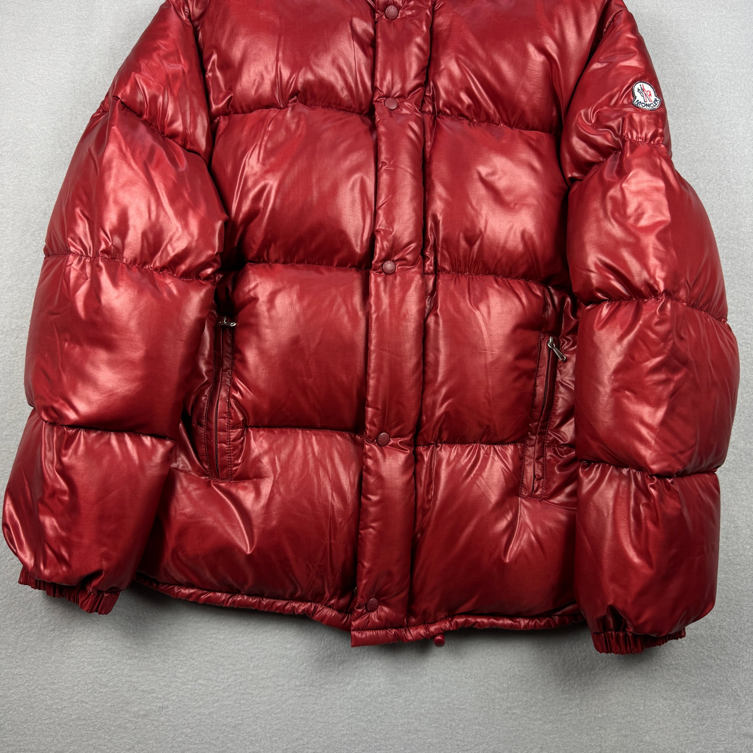 Vintage Moncler Red Shiny Puffer Jacket Hooded 90s Size XS-S image 3