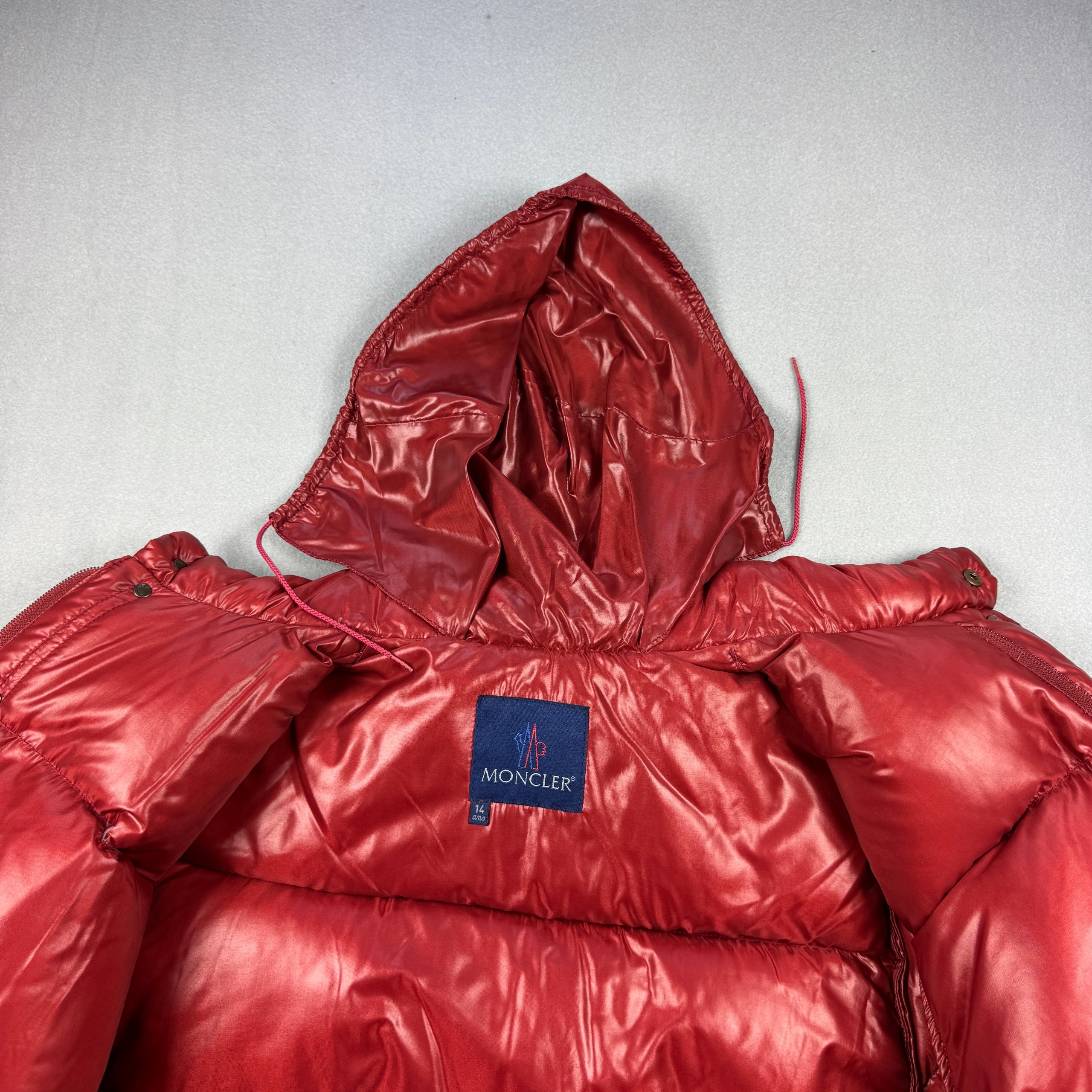 Vintage Moncler Red Shiny Puffer Jacket Hooded 90s Size XS-S image 5