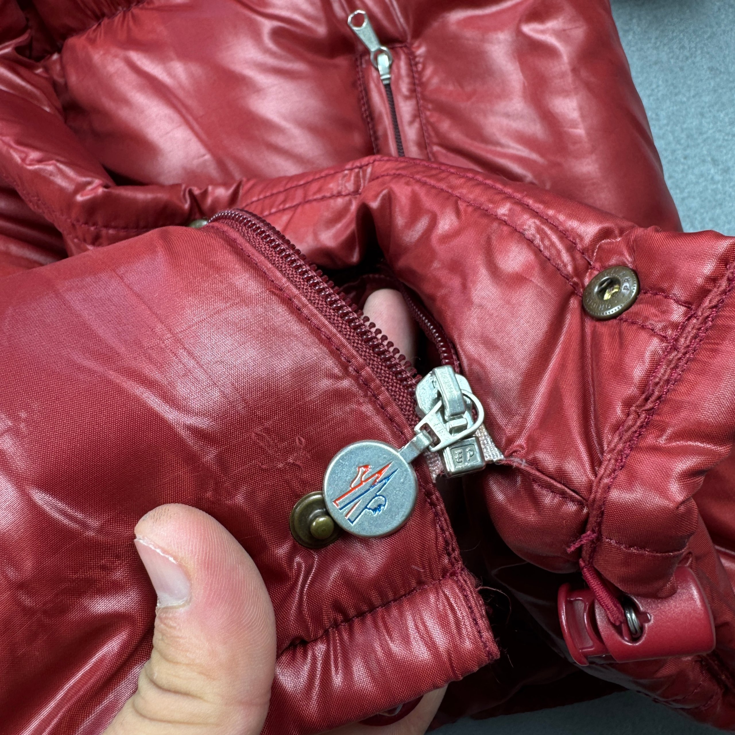 Vintage Moncler Red Shiny Puffer Jacket Hooded 90s Size XS-S image 10