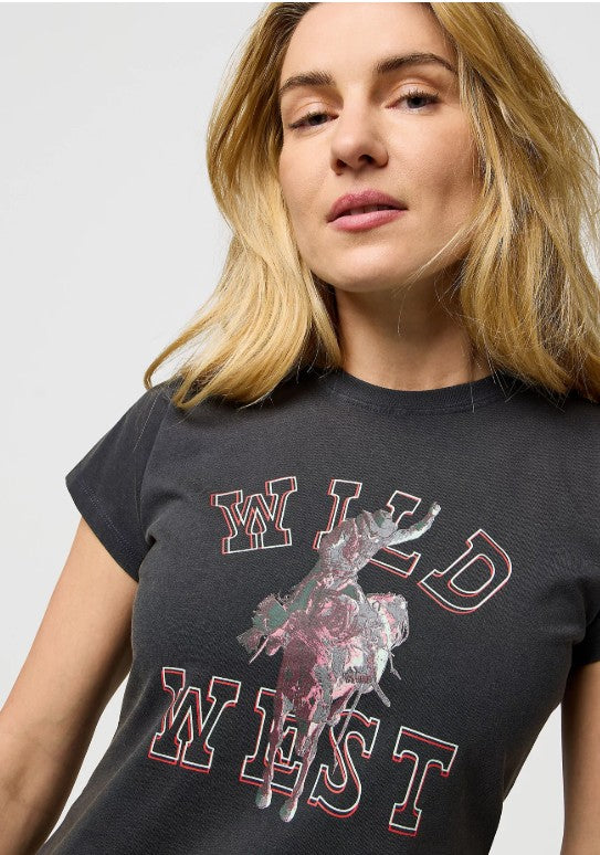 Wrangler Women's Faded Black Wild West Band Tee Print Cotton T-Shirt Small image 4