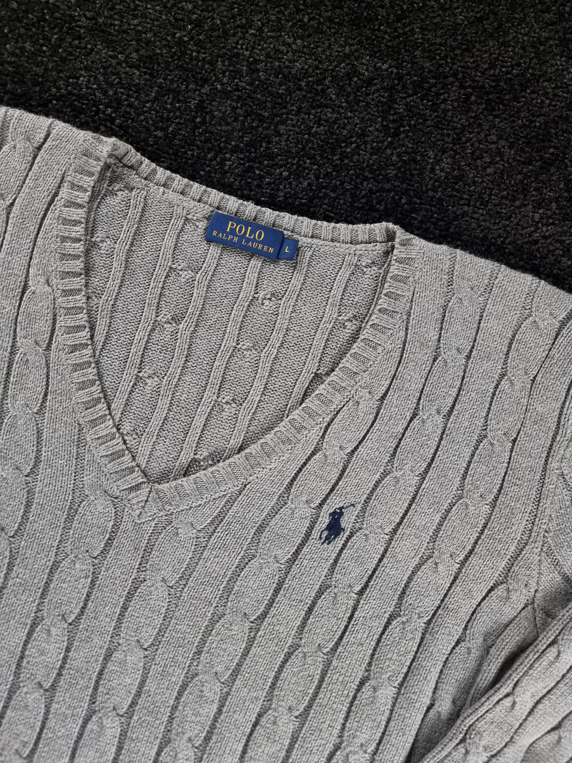 Sweater Ralph Lauren Women's L Grey Cable Knit V-Neck image 3