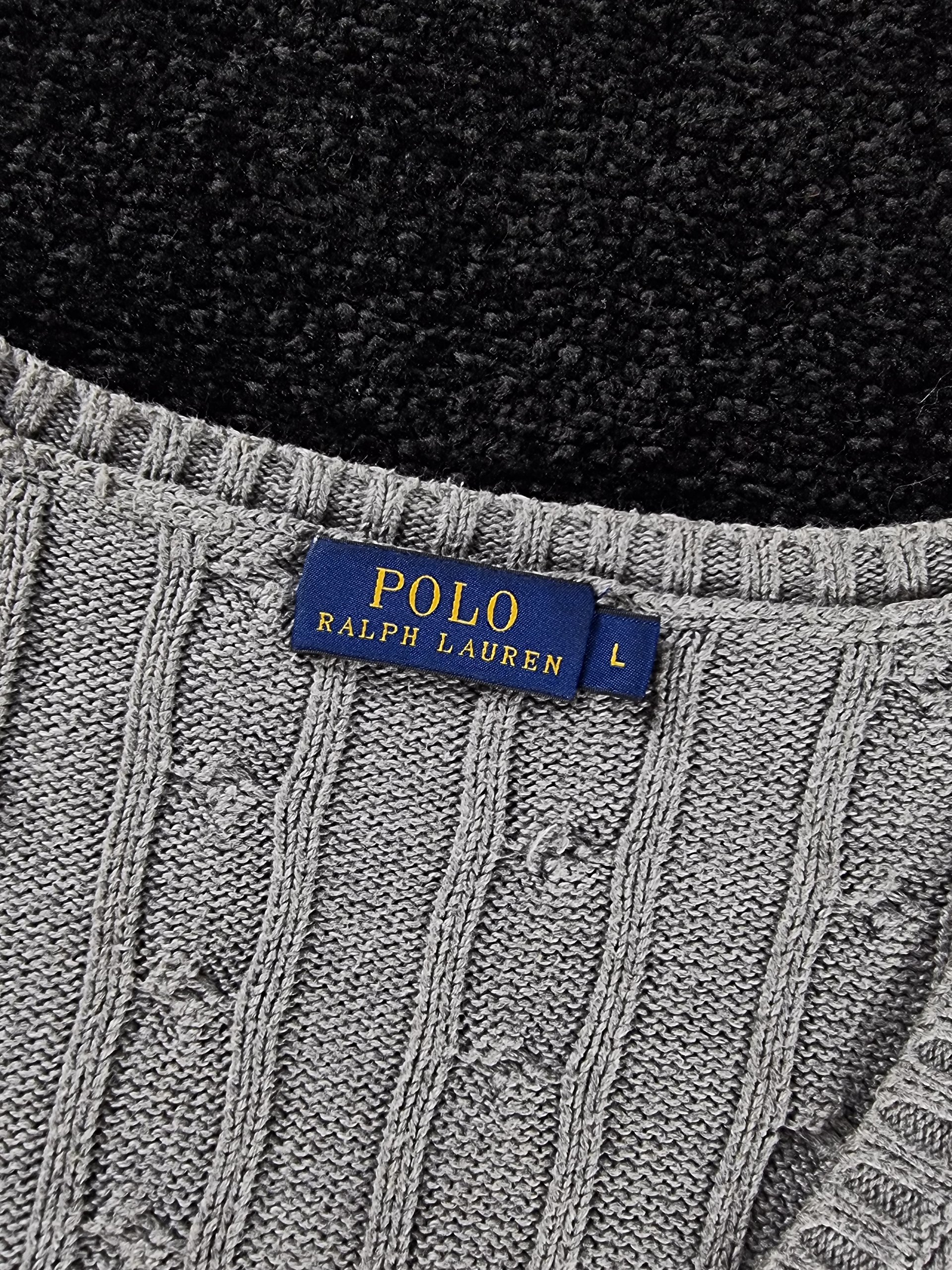 Sweater Ralph Lauren Women's L Grey Cable Knit V-Neck image 4