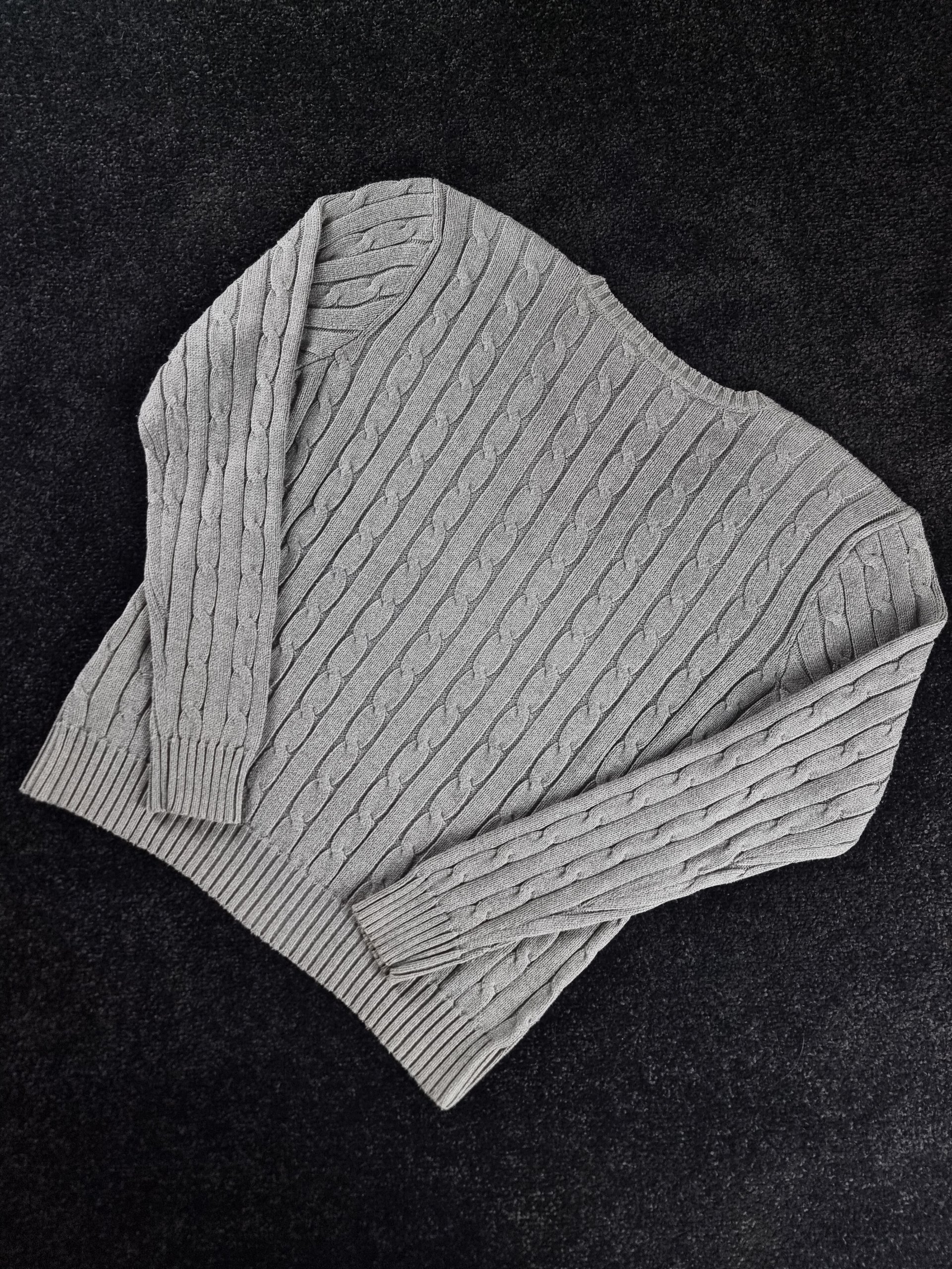 Sweater Ralph Lauren Women's L Grey Cable Knit V-Neck image 7