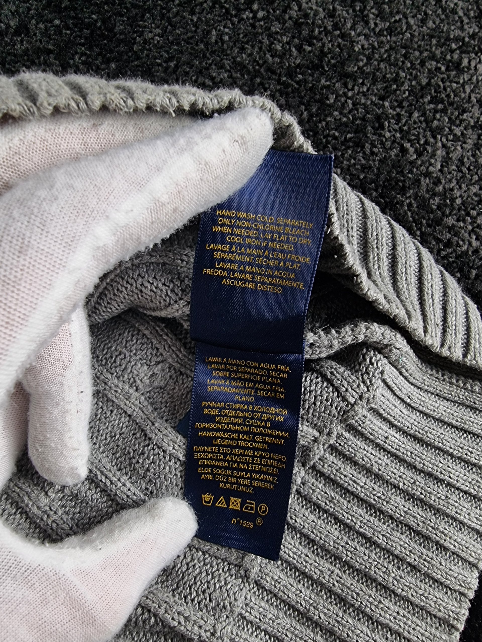 Sweater Ralph Lauren Women's L Grey Cable Knit V-Neck image 9
