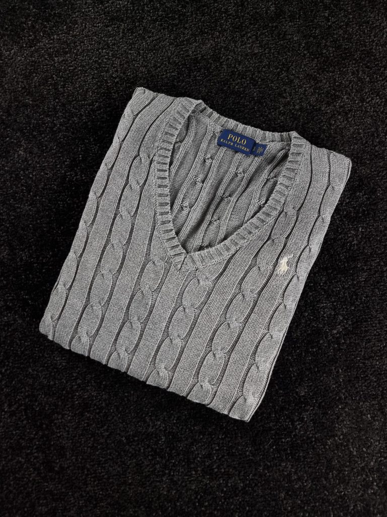 Sweater Polo Ralph Lauren Women S Grey Cable Knit V-Neck