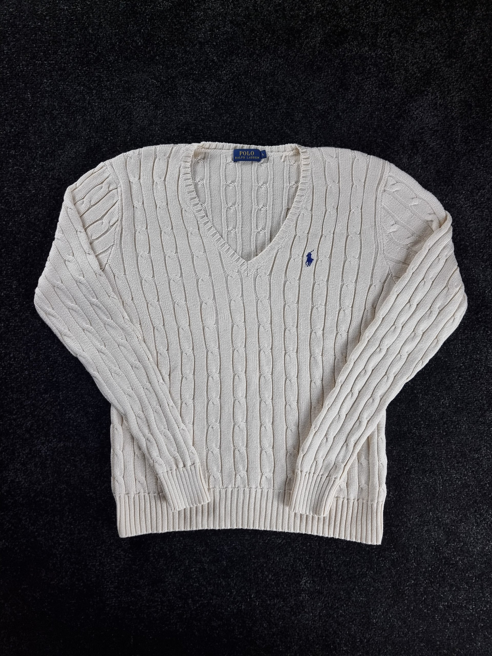 Sweater Polo Ralph Lauren Women L White Cream Cable Knit image 2