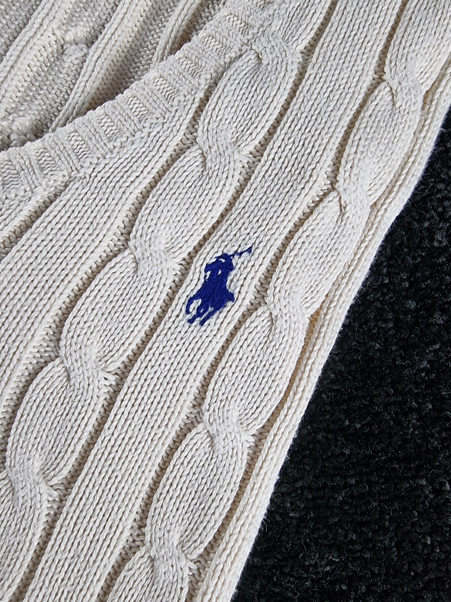 Sweater Polo Ralph Lauren Women L White Cream Cable Knit image 4