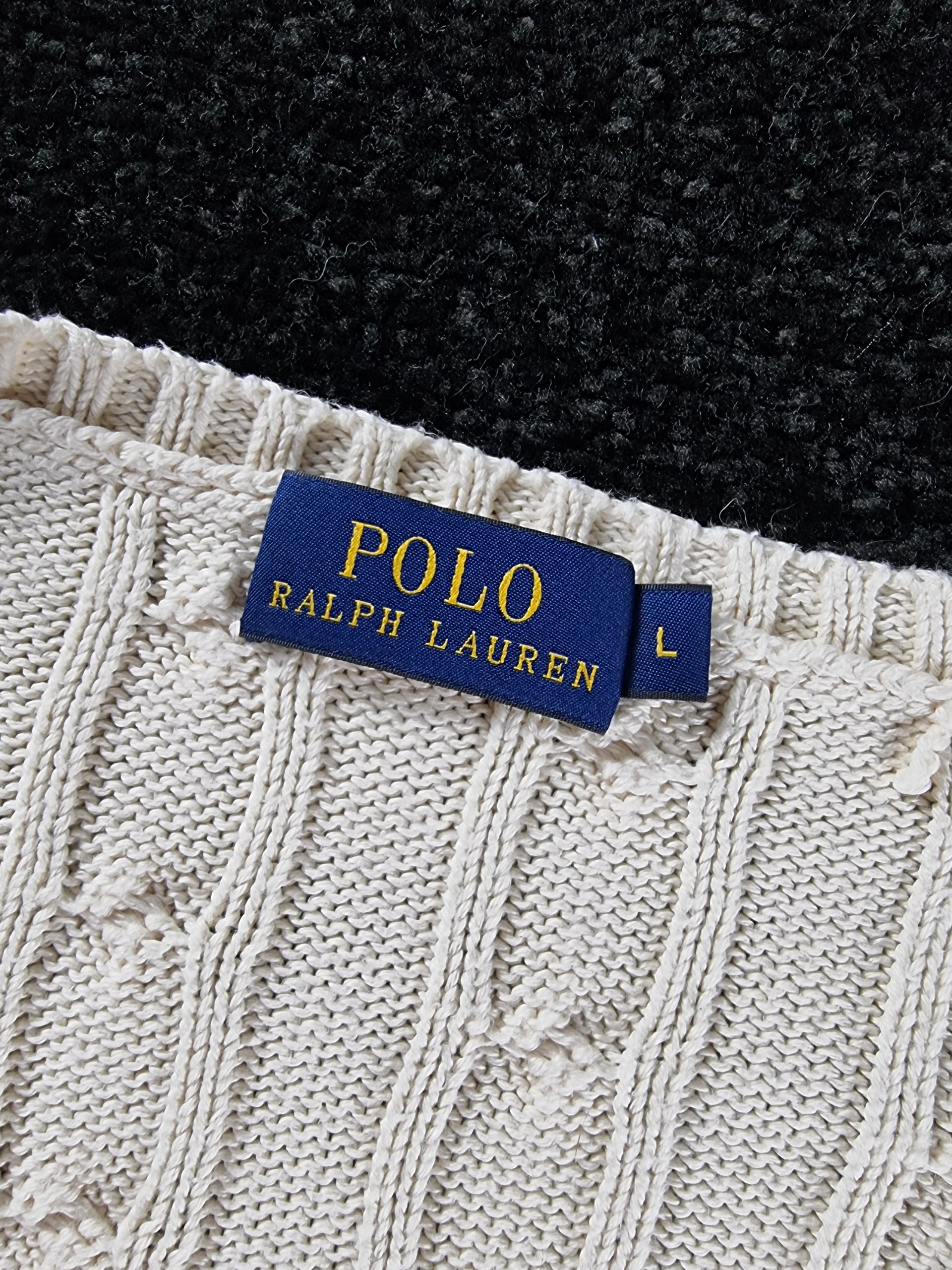 Sweater Polo Ralph Lauren Women L White Cream Cable Knit image 5