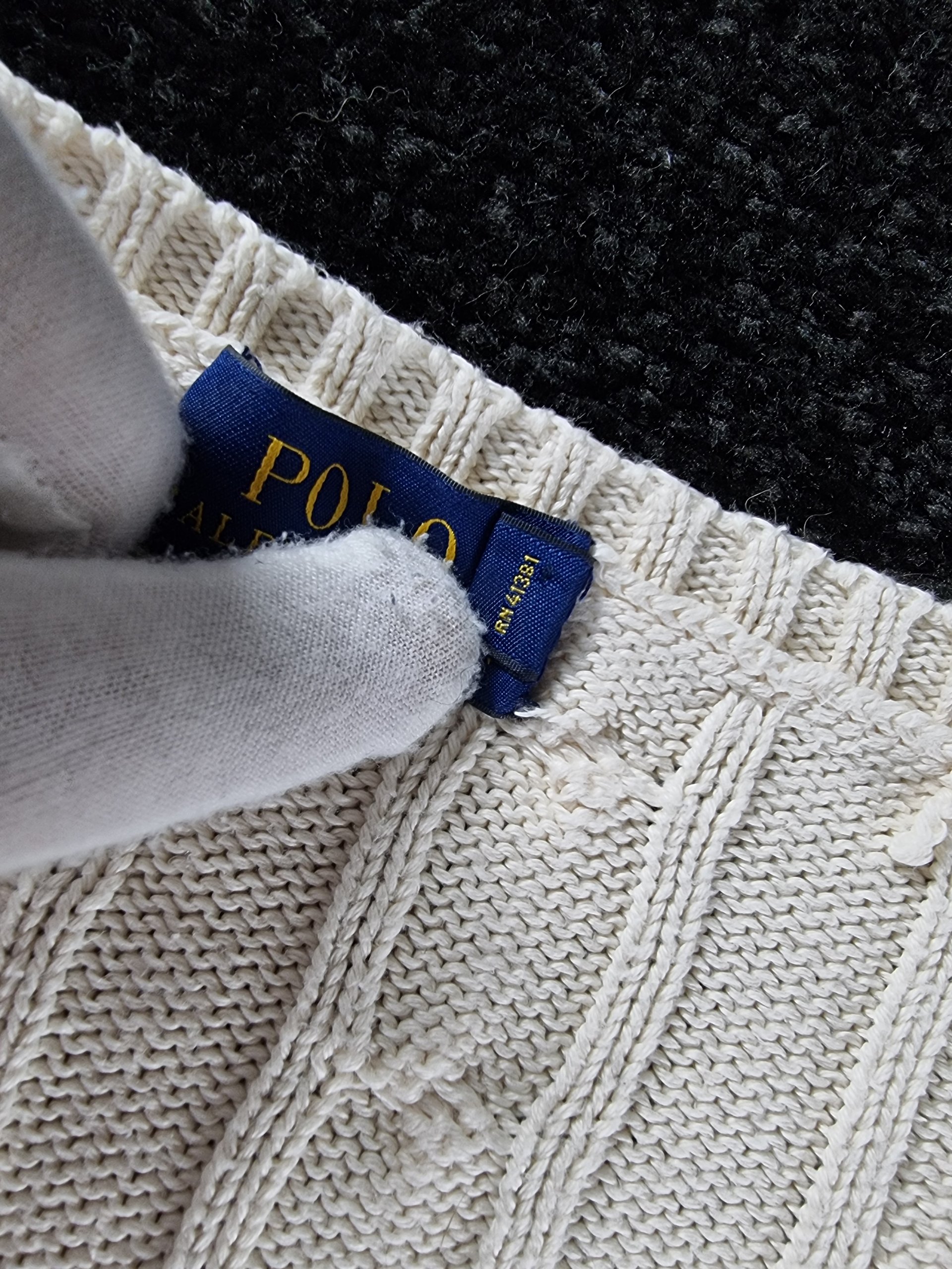 Sweater Polo Ralph Lauren Women L White Cream Cable Knit image 6