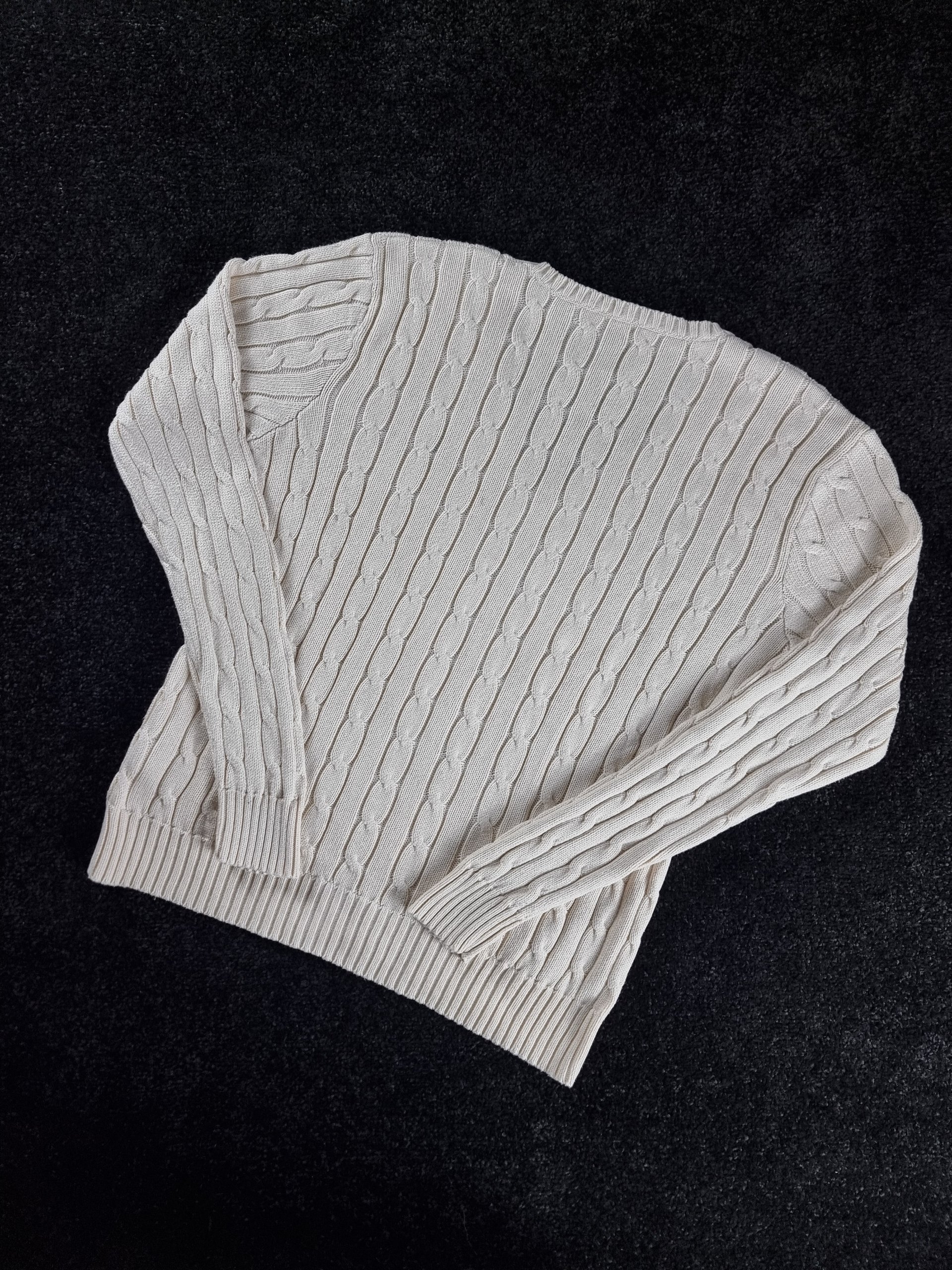 Sweater Polo Ralph Lauren Women L White Cream Cable Knit image 7