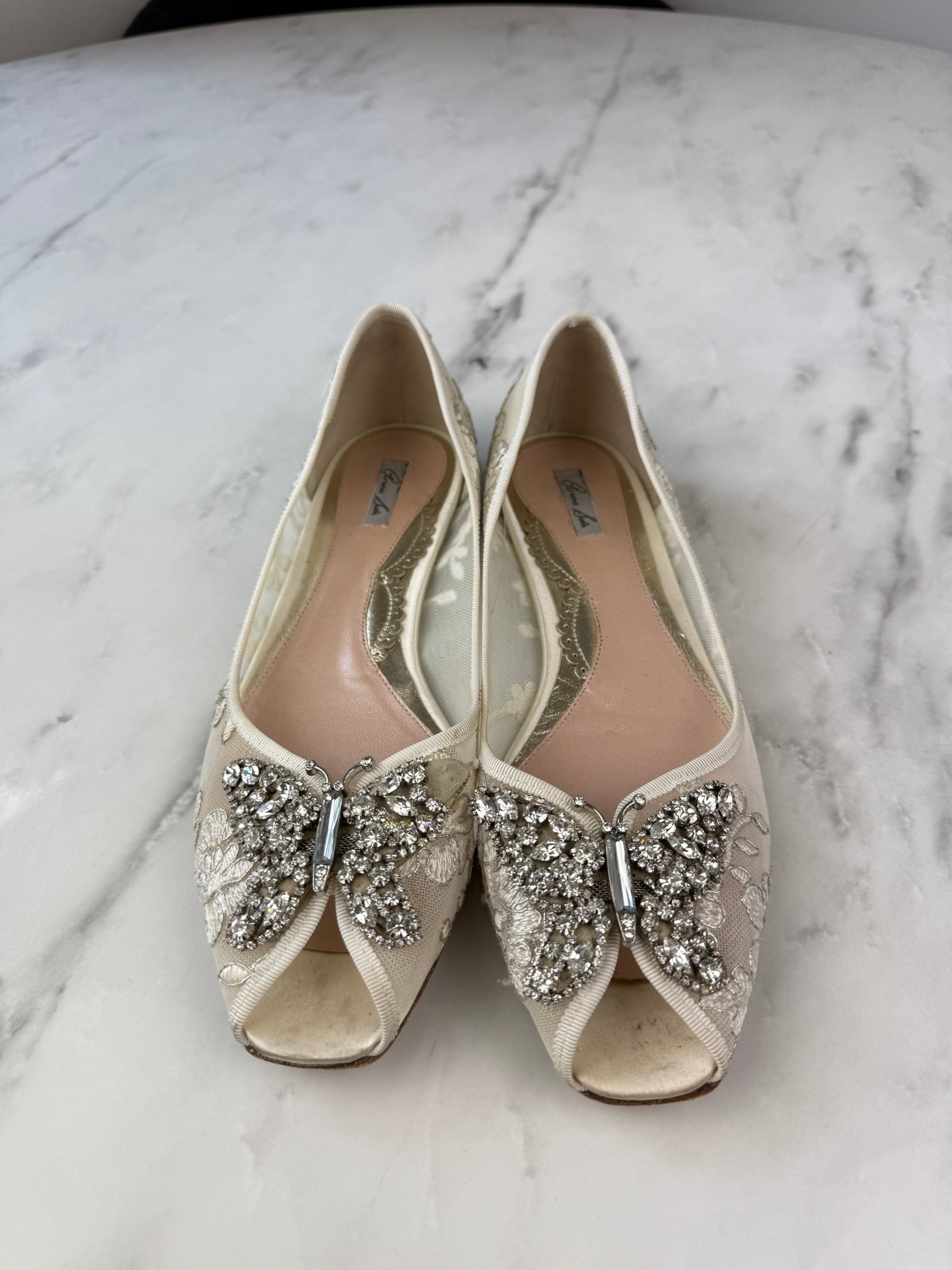 Aruna Seth Liana Ivory Floral Lace Butterfly Peep Toe Flats EU39 - UK5.5/6 image 3
