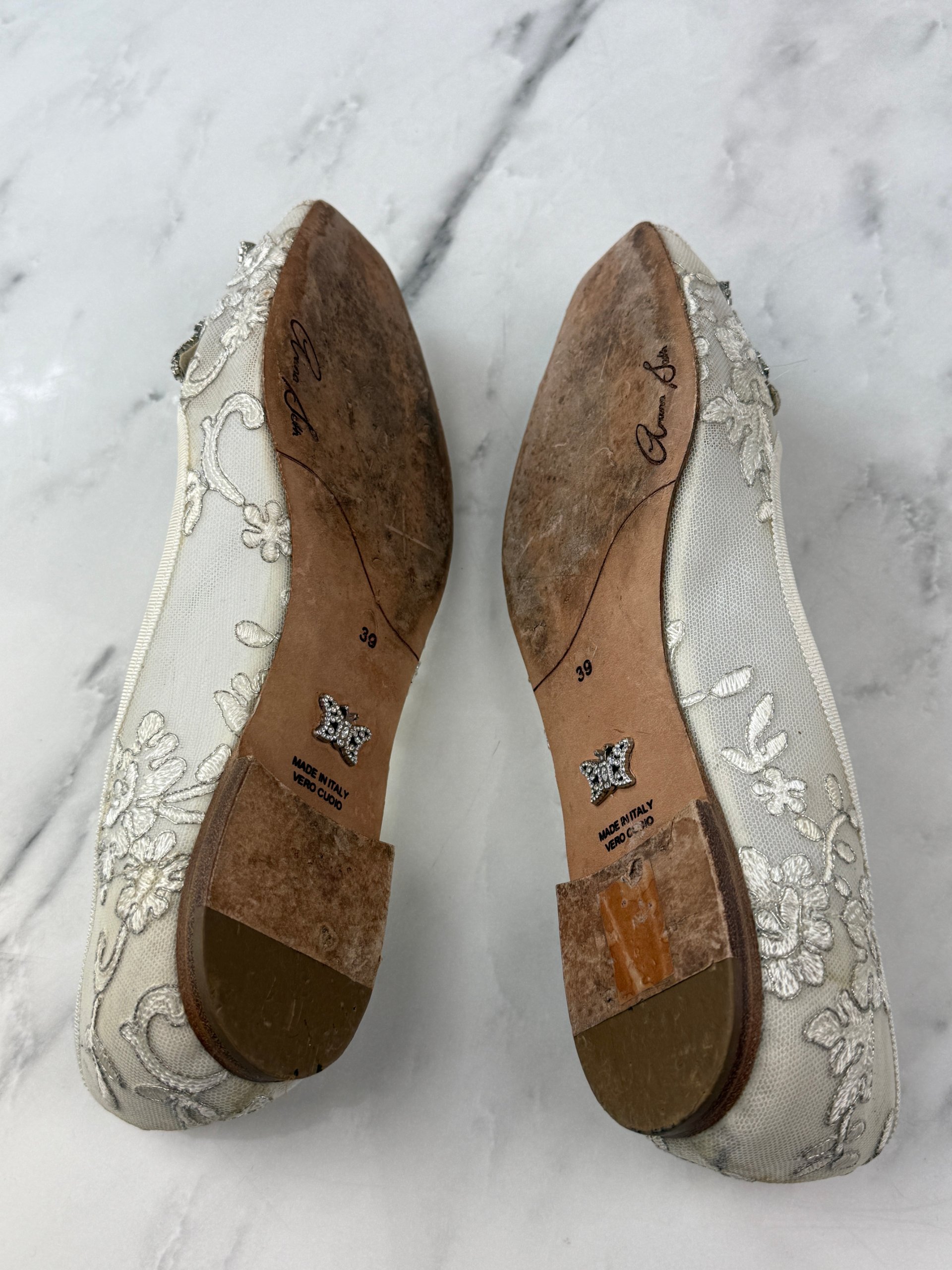 Aruna Seth Liana Ivory Floral Lace Butterfly Peep Toe Flats EU39 - UK5.5/6 image 4