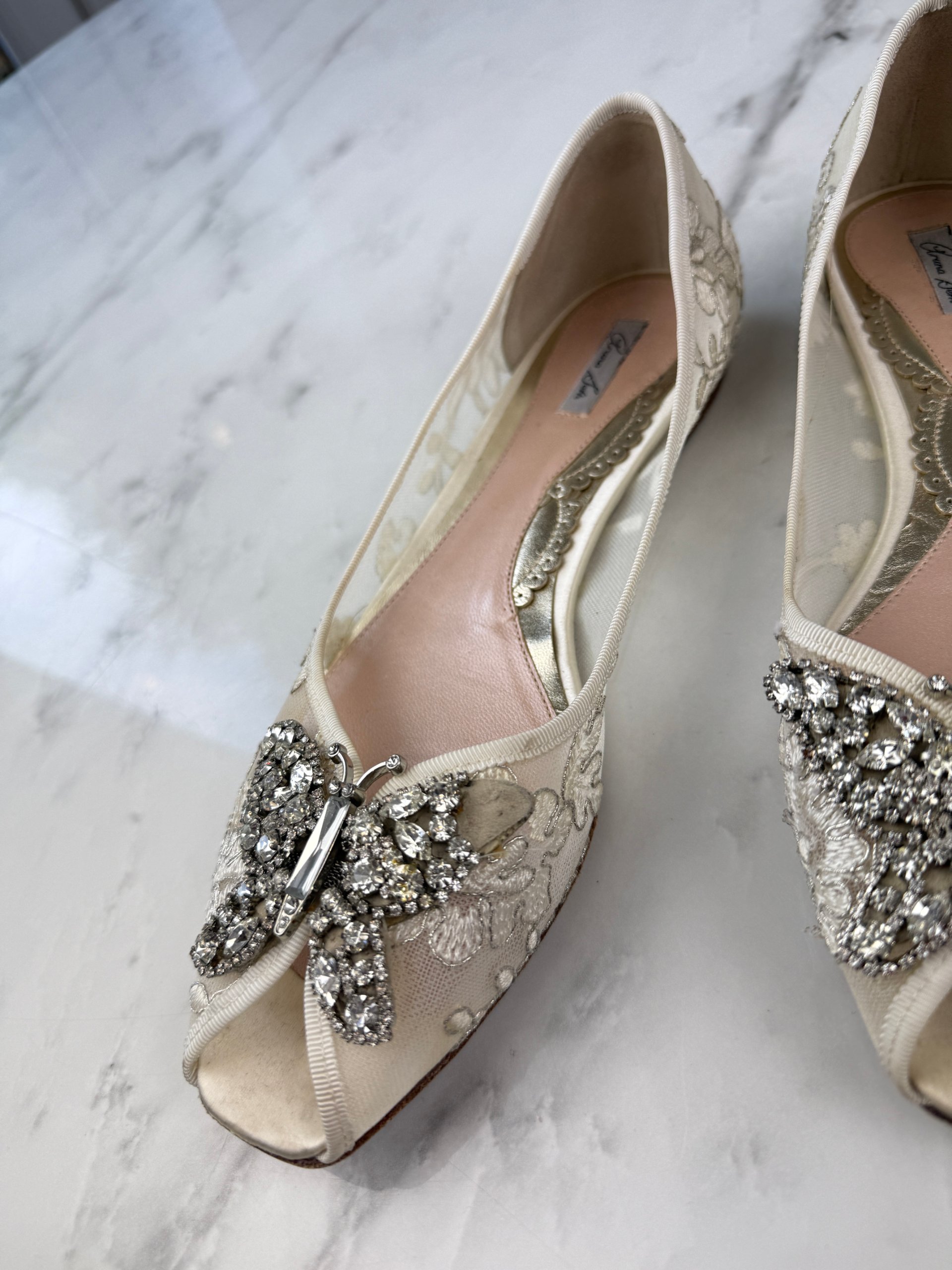 Aruna Seth Liana Ivory Floral Lace Butterfly Peep Toe Flats EU39 - UK5.5/6 image 6