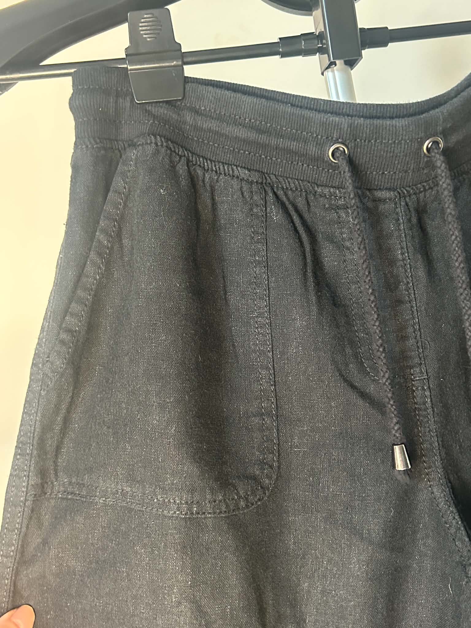 M&Co Black Petite Drawstring Linen Blend Trousers UK 12 in excellent condition image 2