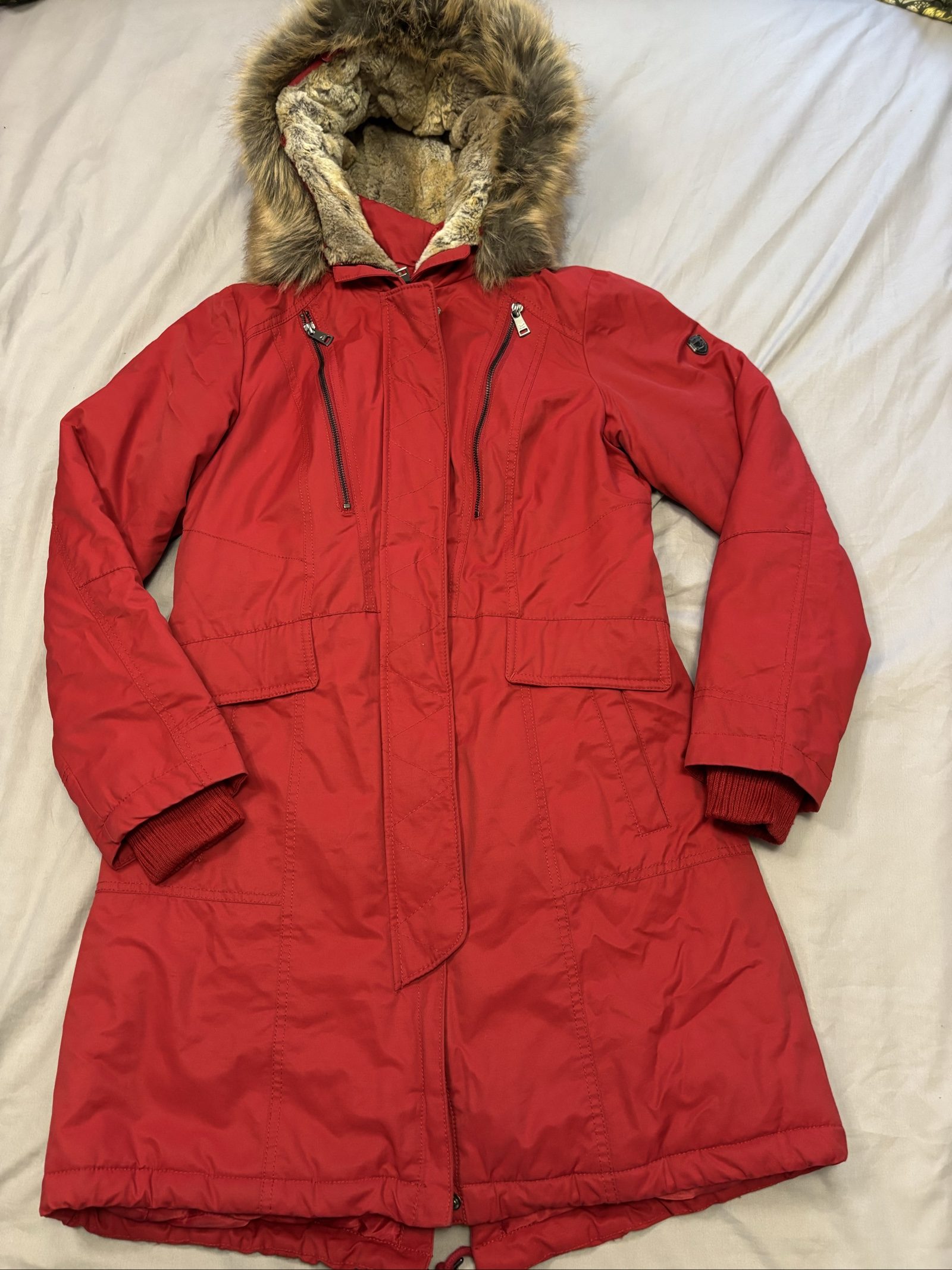1 madison expedition Red Faux Fur Lined Parka Coat small