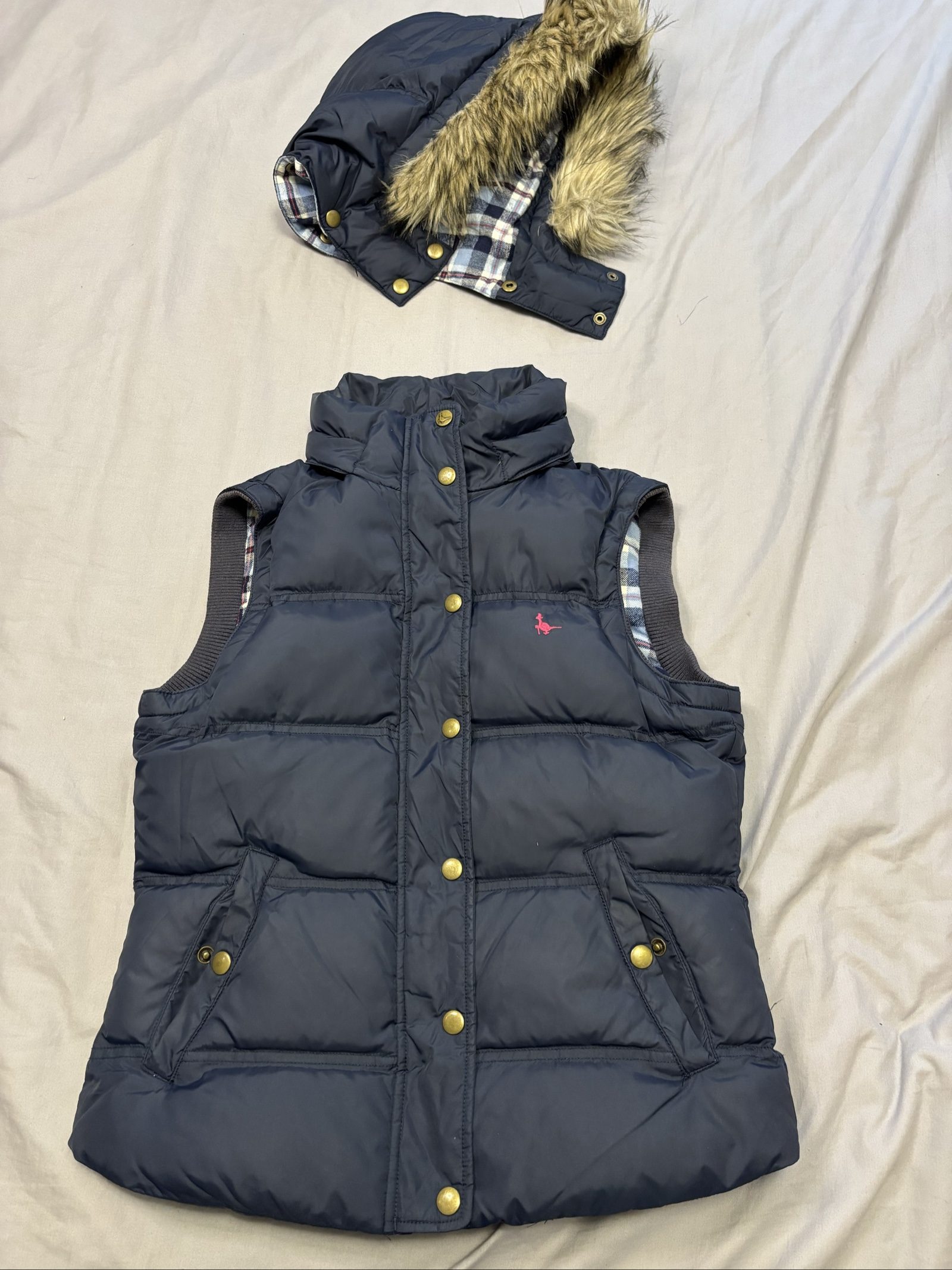 Jack Wills Navy Puffer Gilet UK 10 Womens Detachable Faux Fur Hood image 3