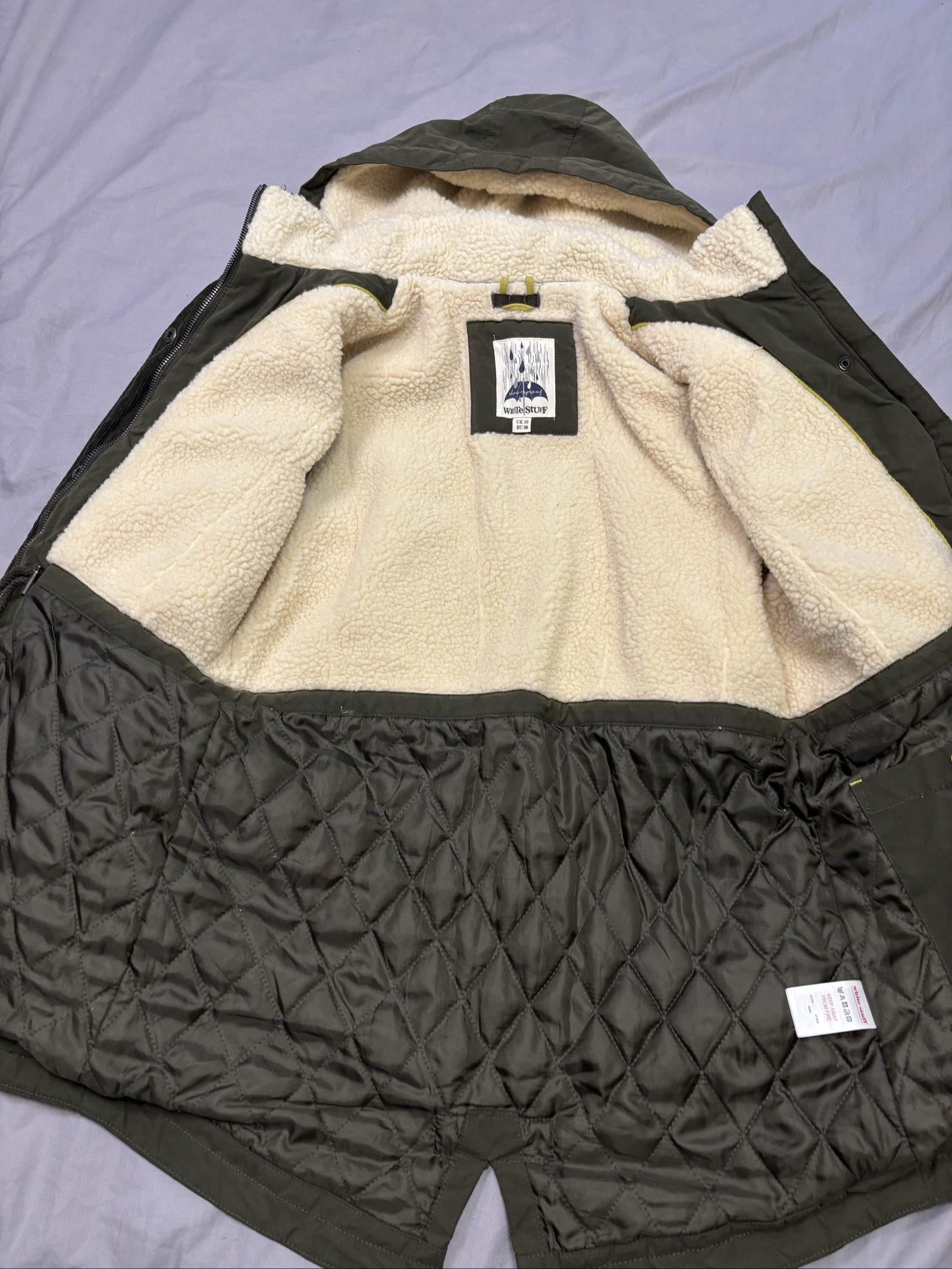White Stuff Women's Olive Green Fleece Lined Parka UK 10 image 4