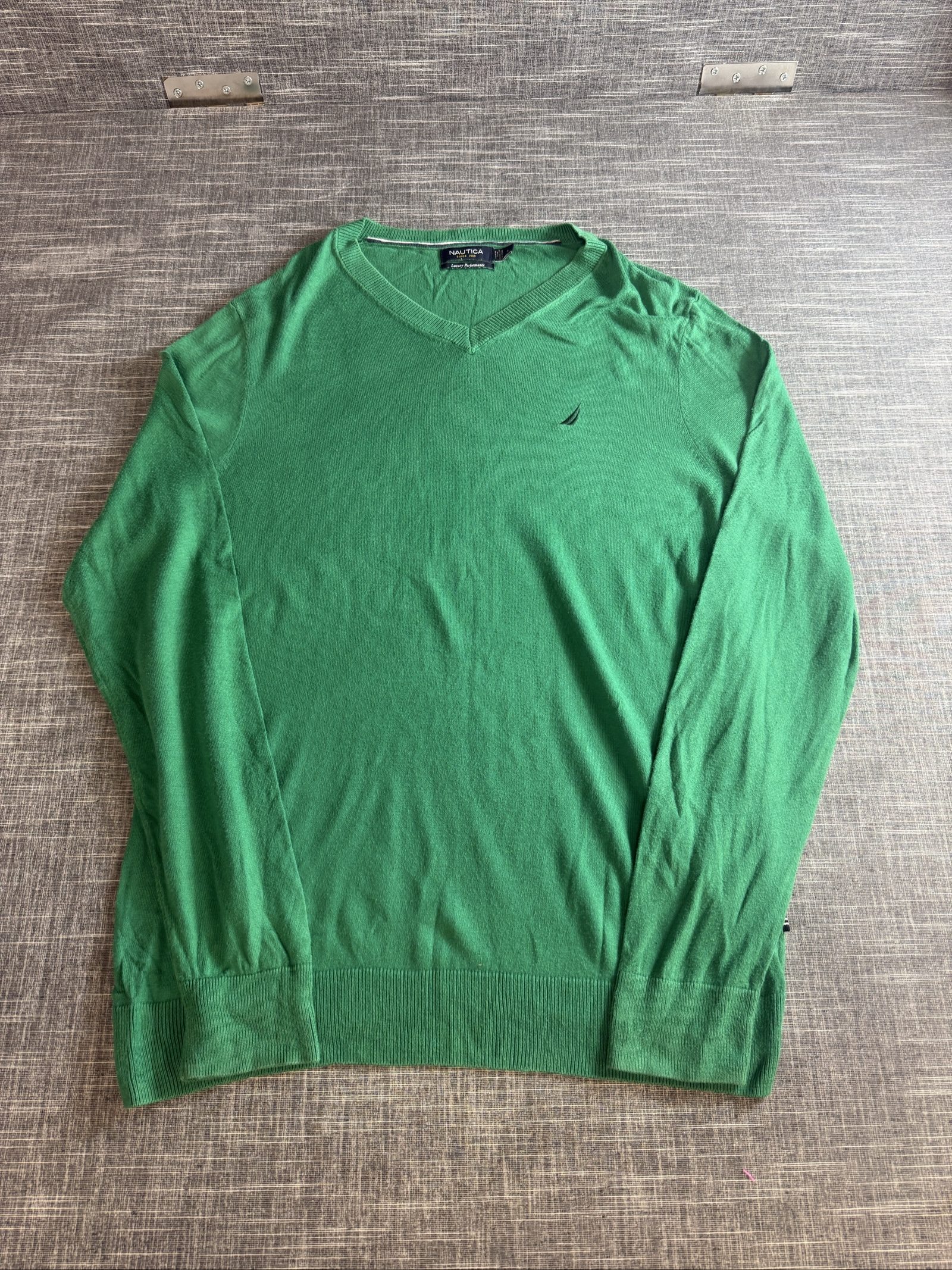 Nautica Men’s Green V-Neck Cotton Modal Sweater Large Luxury Performance