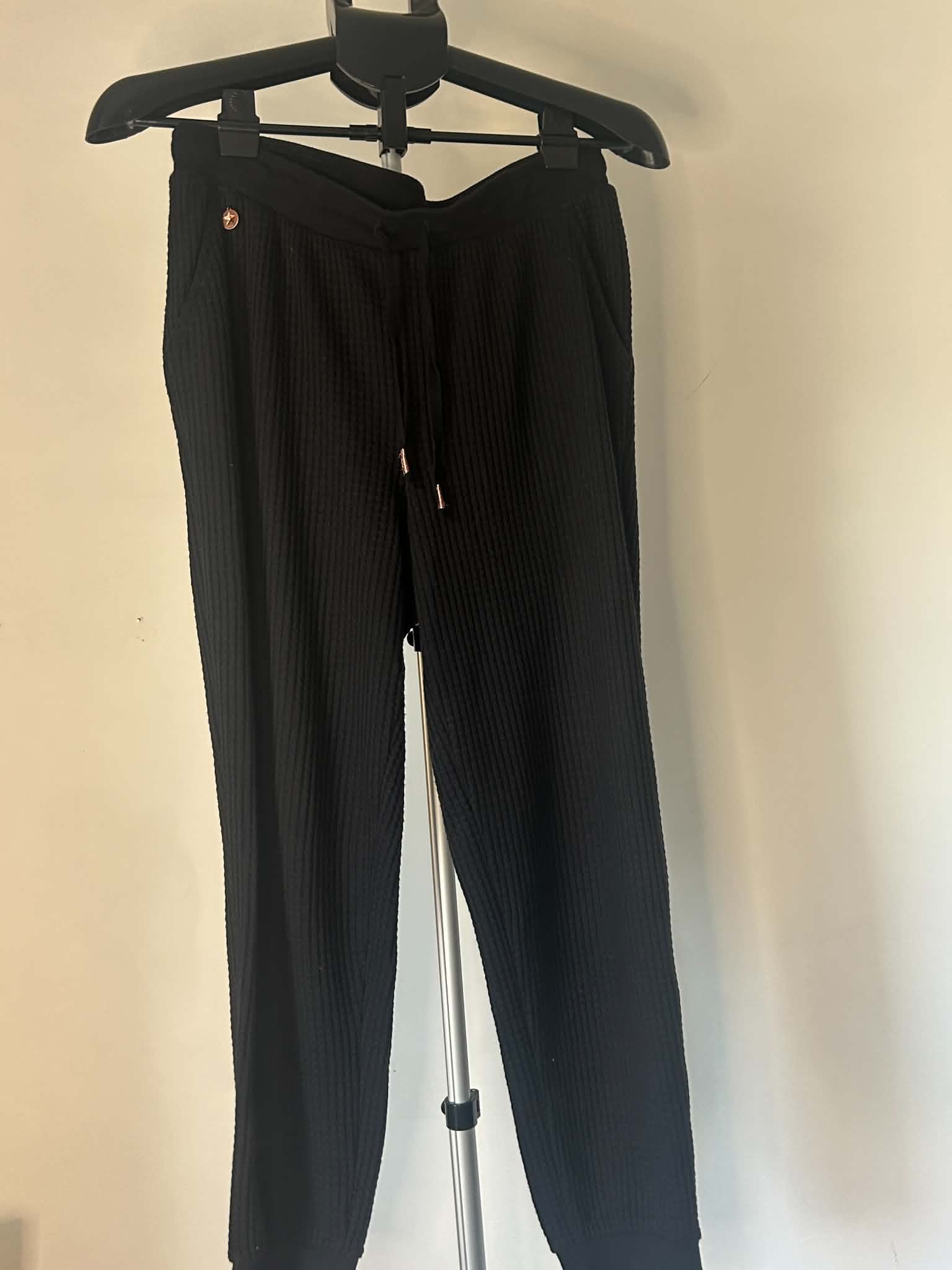Next Women's Black Textured Joggers UK 12 Petite Cotton Polyester