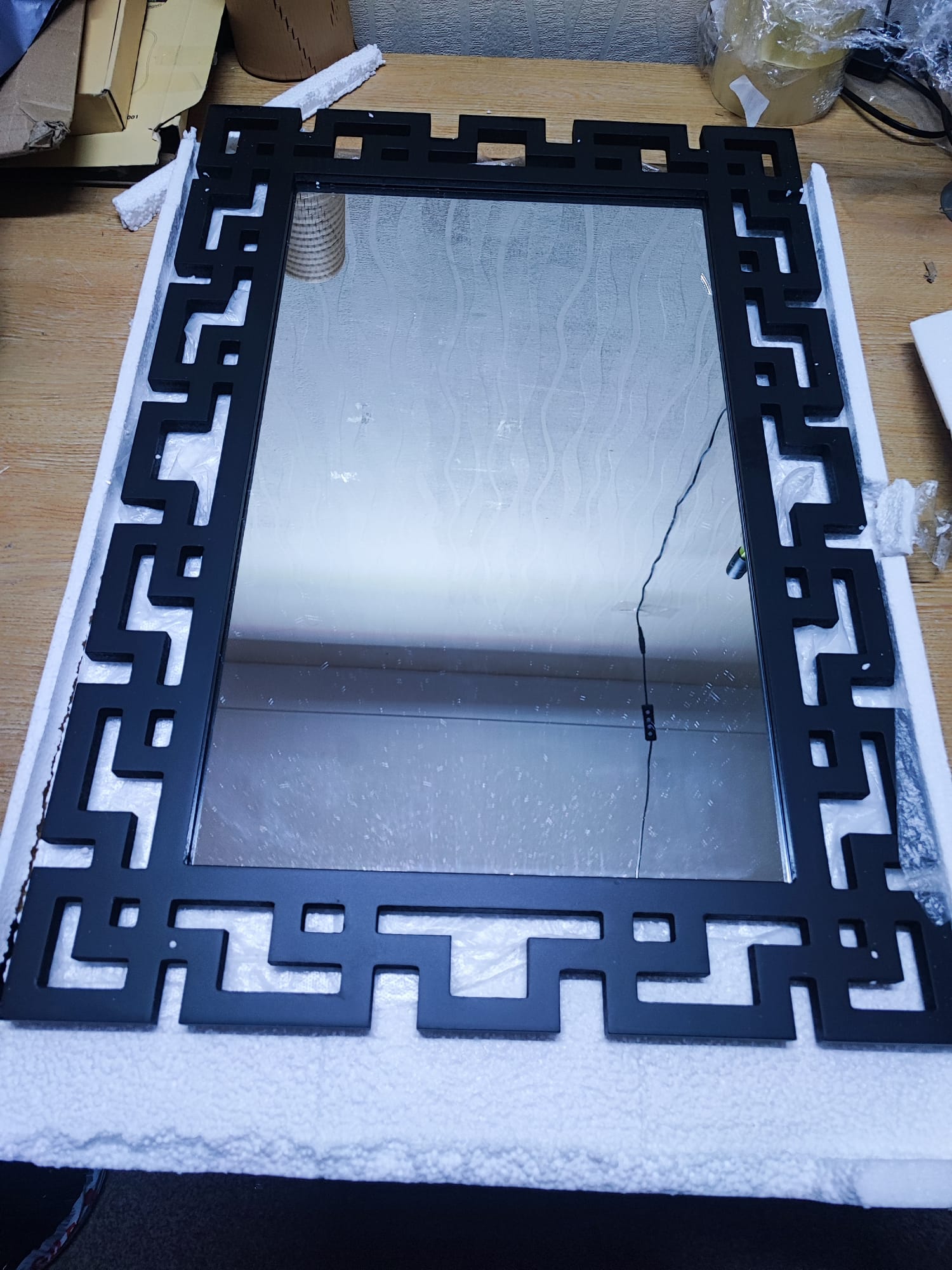 Large Black Decorative Wall Mirror 65 x 45cm – Geometric Frame
