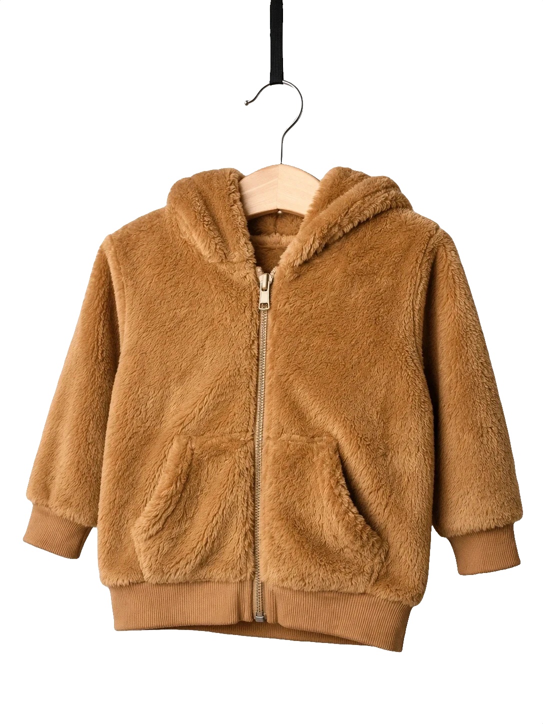 Baby Teddy Fleece Zip Up Hoodie with Bear Ears Brown 9-12 Months