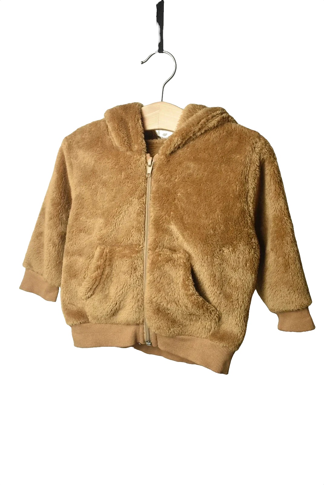 Baby Teddy Fleece Zip Up Hoodie with Bear Ears Brown 9-12 Months image 2