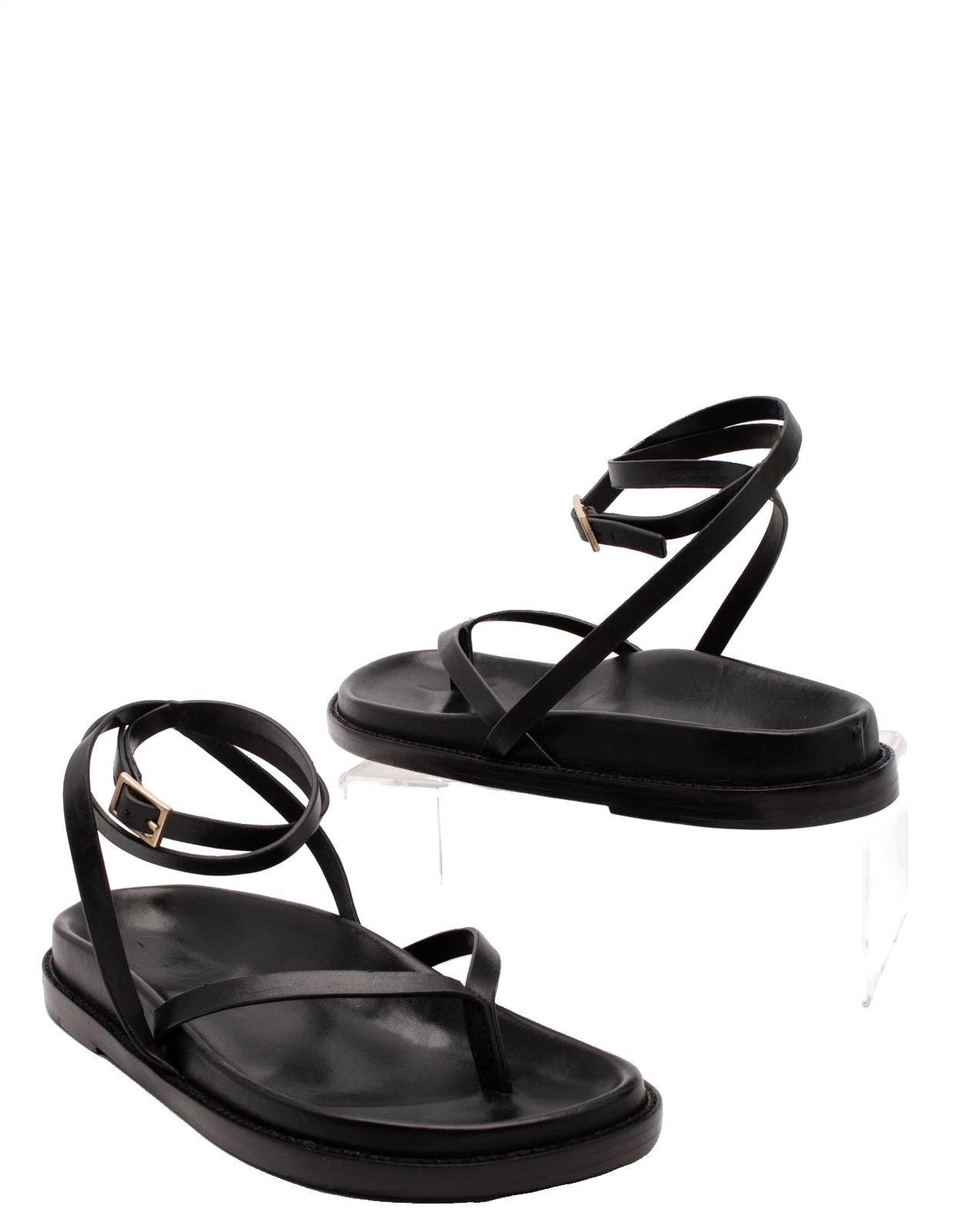 New Porte & Paire Black Leather Strappy Sandals Size 40.5