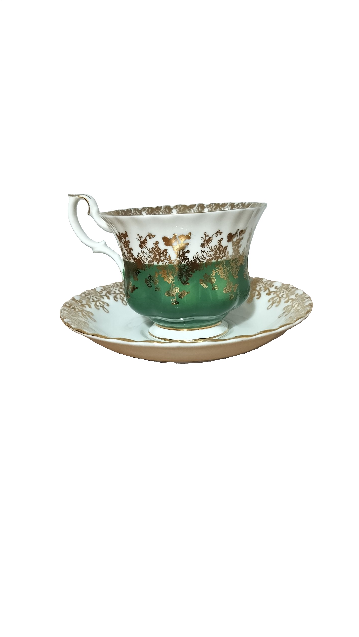 Royal Albert Green & White Bone China 2 Tea Cups & Saucers Set, Regal Series