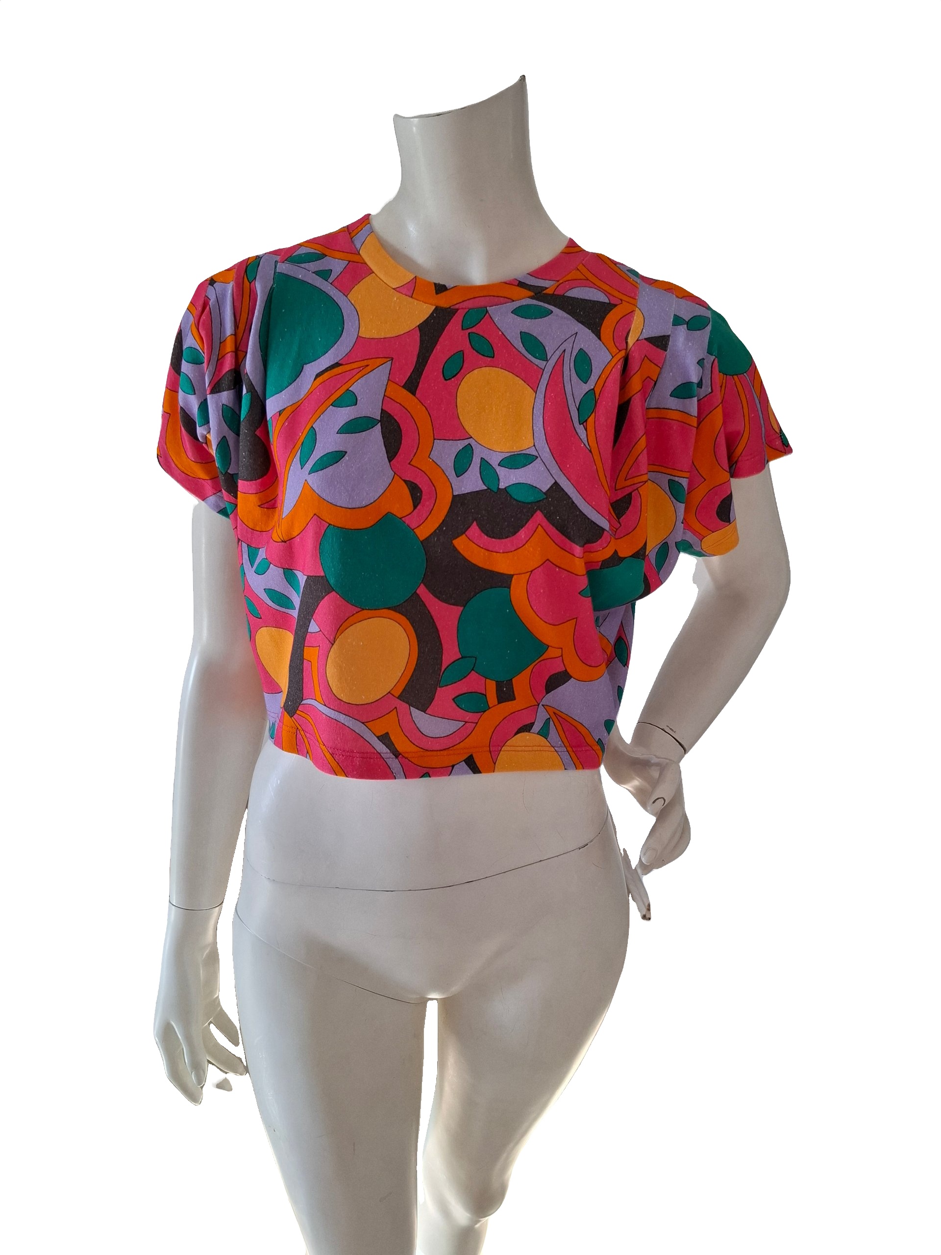 New Isabel Marant Zinalia Printed Cropped Cotton T-Shirt Orange / Pink Size S