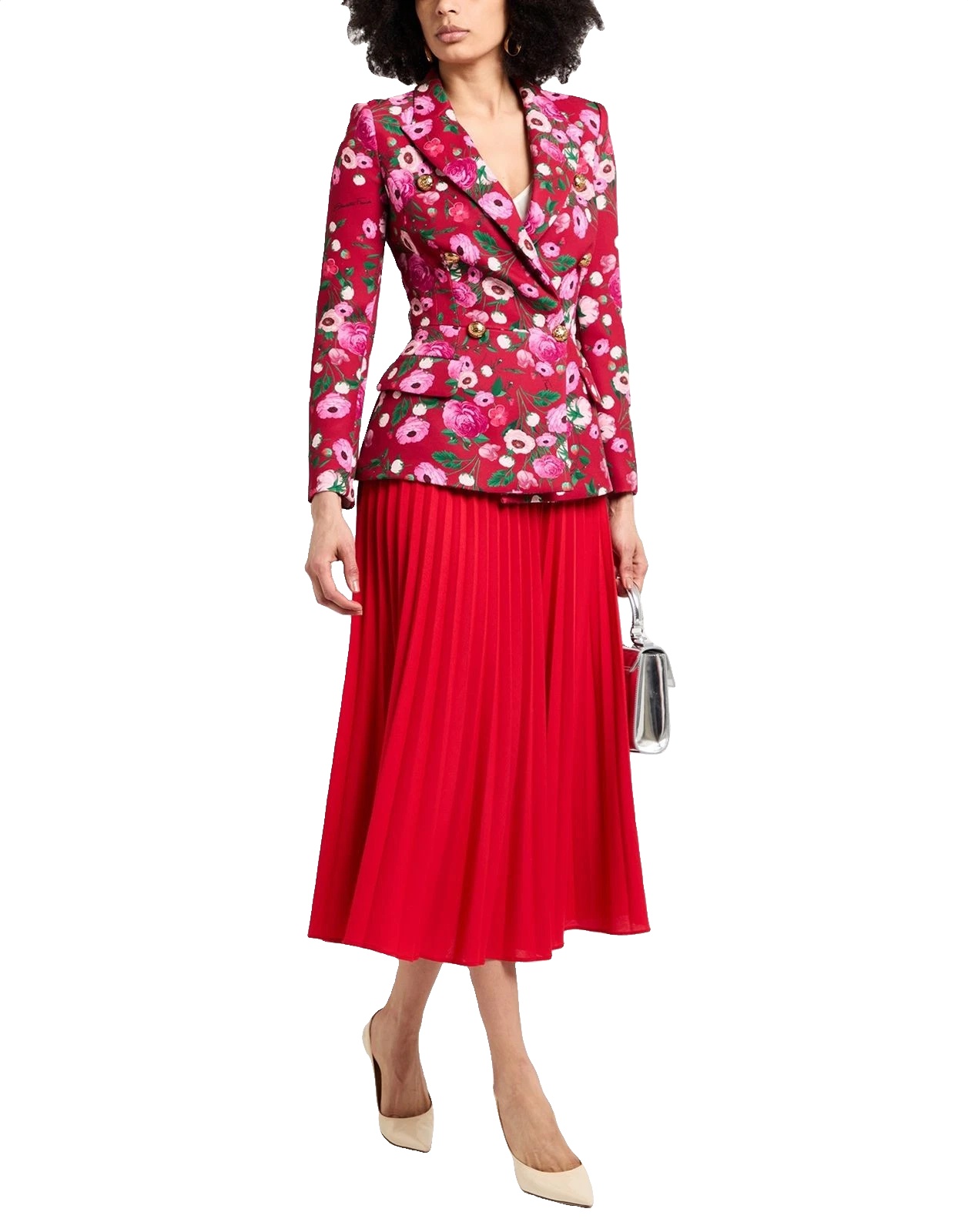 New Elisabetta Franchi Double-Breasted Floral Blazer Red Size XS image 3