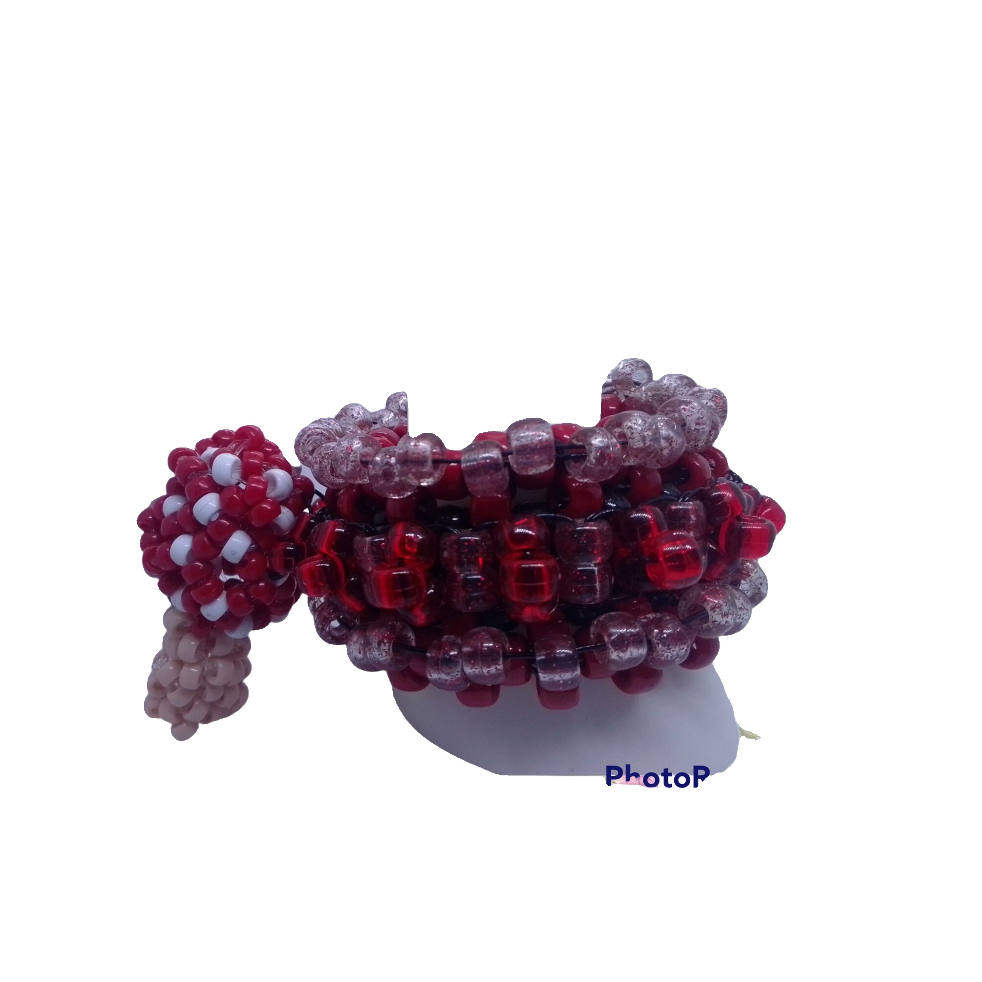 Kandi Rotating Bracelet Cuff, Red Mushroom Charm