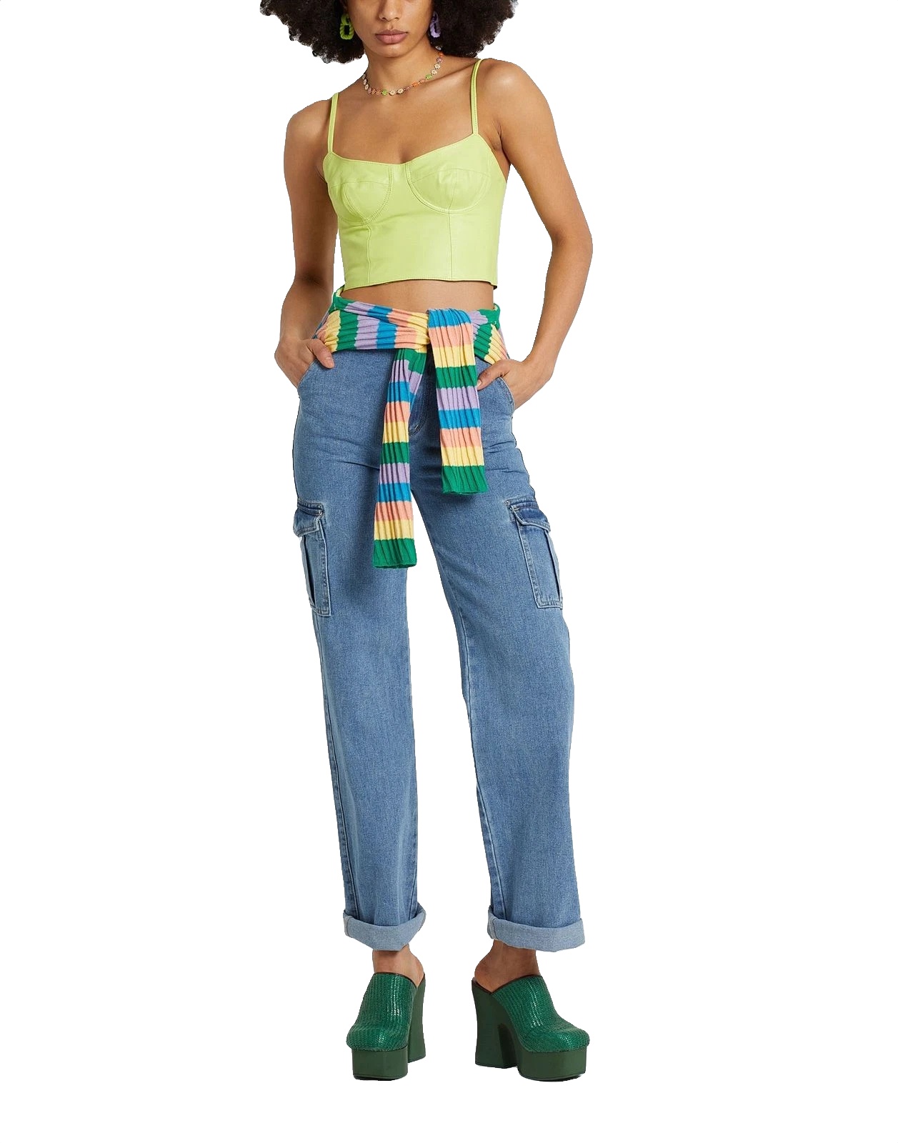 New 8 By YOOX Green Genuine Leather Corset Bustier Top Size S image 4