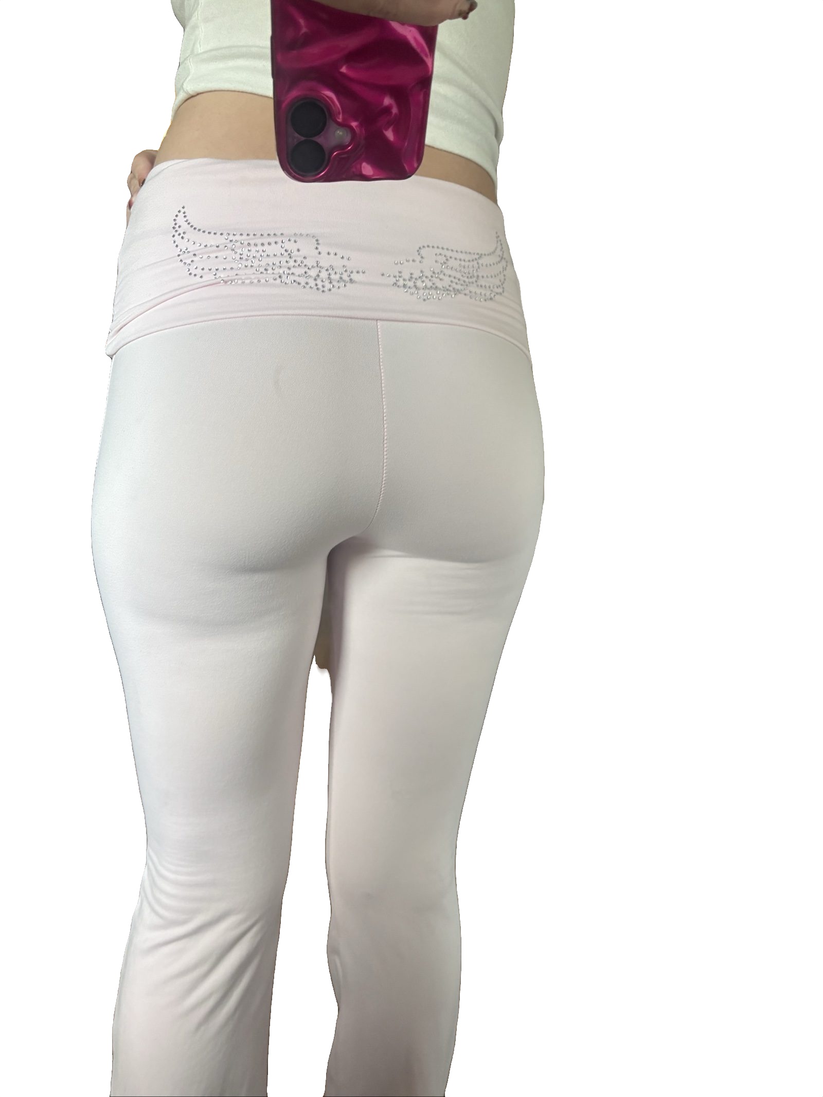 Pink Women's Stretch Wing Rhinestone Yoga Pants M