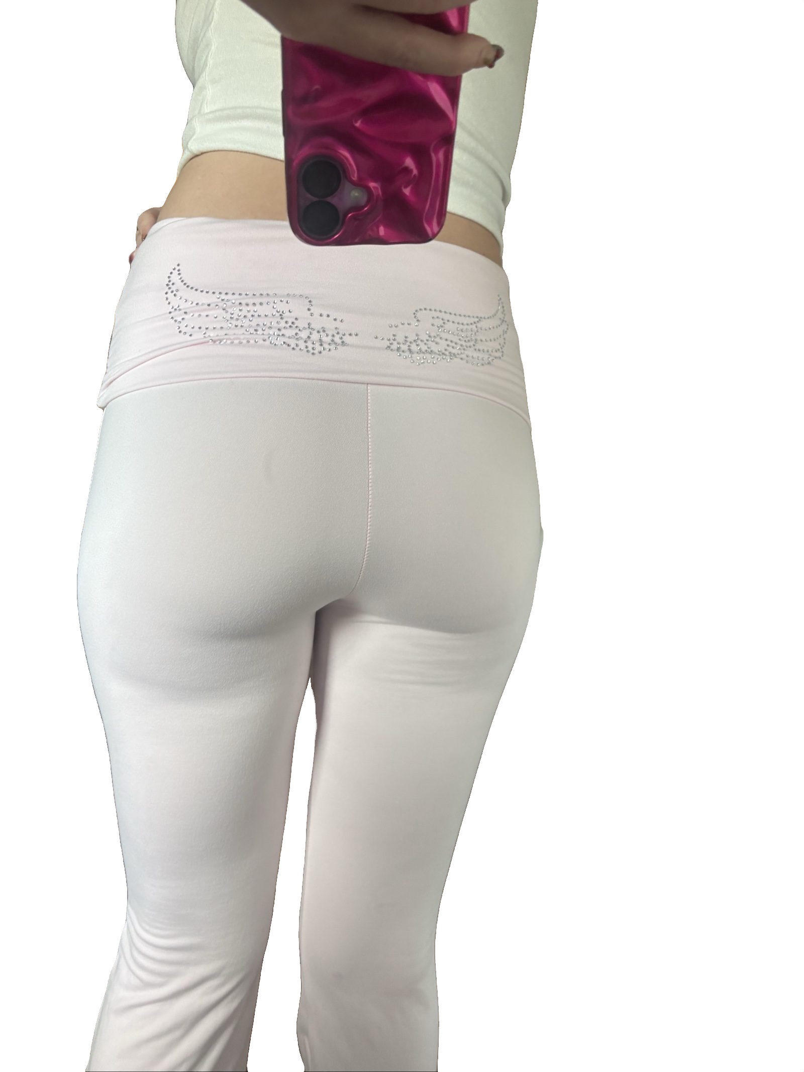 Pink Women's Stretch Wing Rhinestone Yoga Pants M image 2