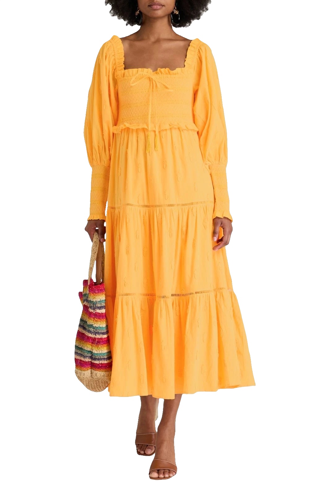 New FARM Rio Yellow 3D Pineapple Midi Dress Size S image 4