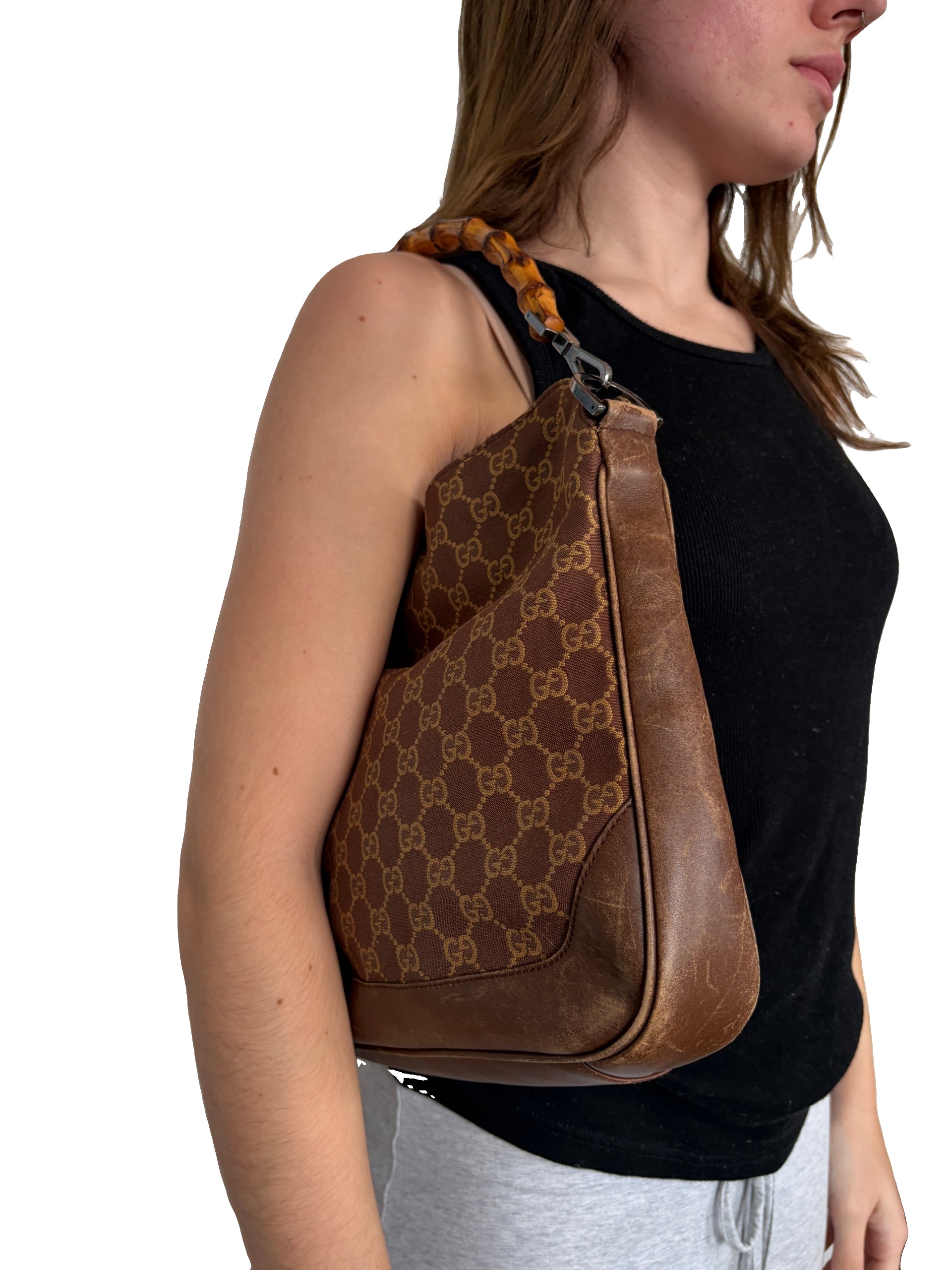 Gucci Brown GG Canvas Bamboo Handle Shoulder Bag