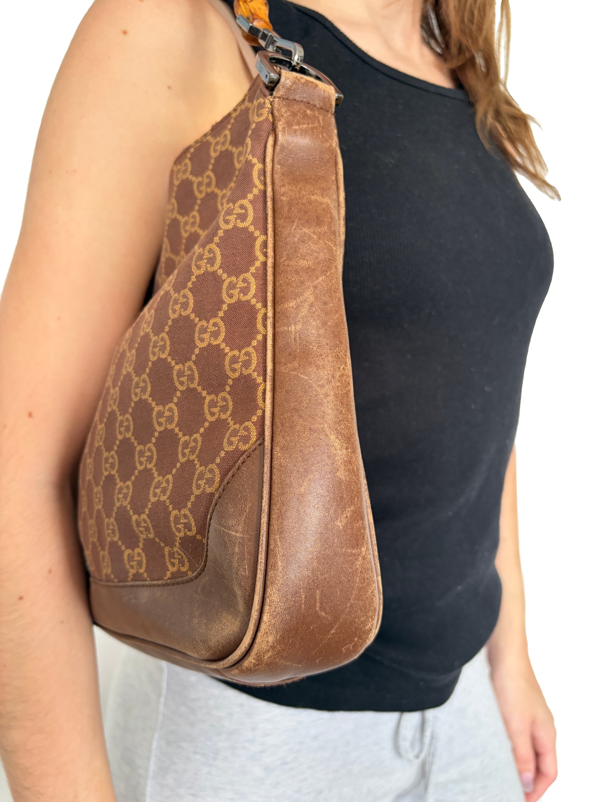 Gucci Brown GG Canvas Bamboo Handle Shoulder Bag image 3