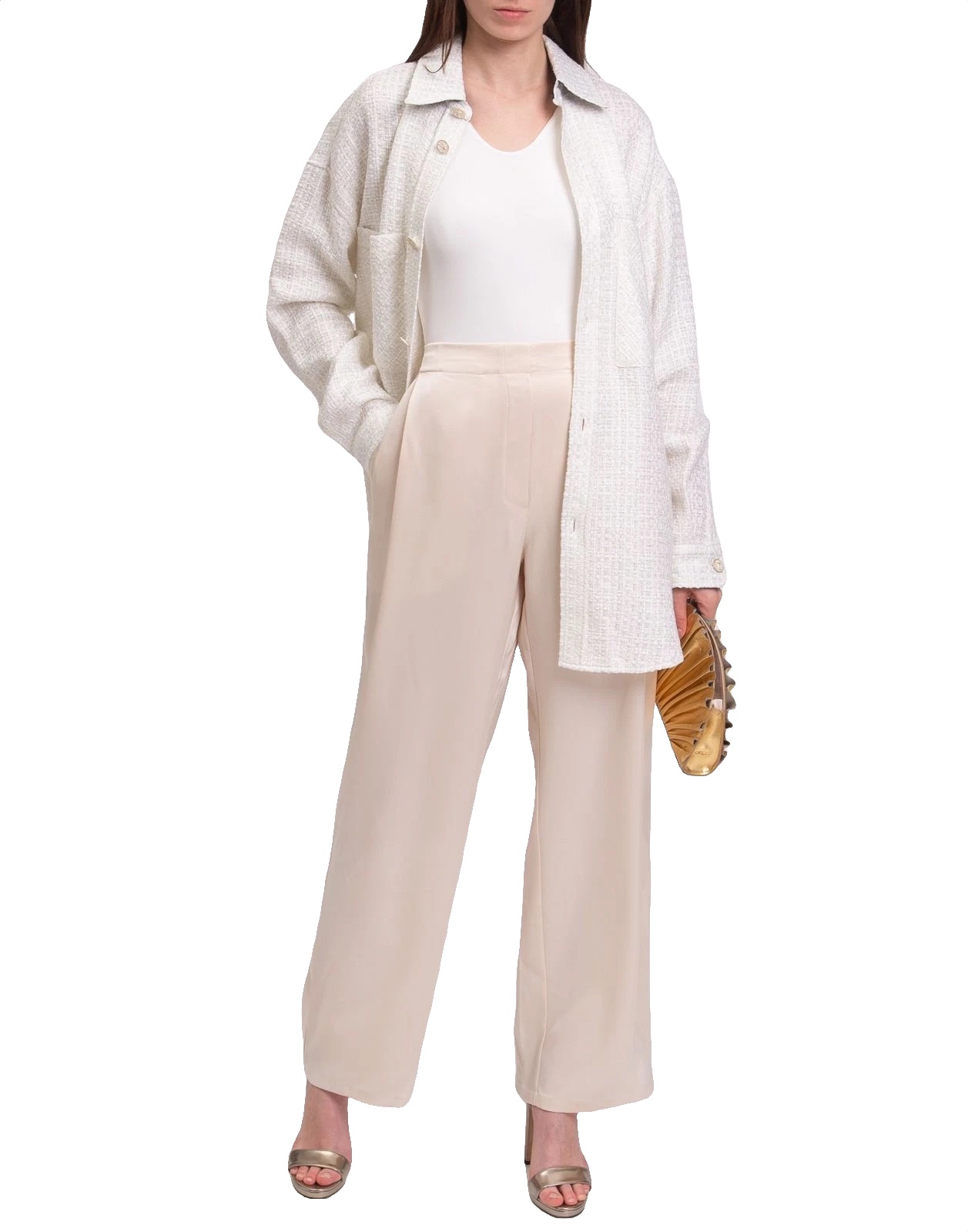 Leset Cream Satin Wide-Leg Trousers Size L image 2