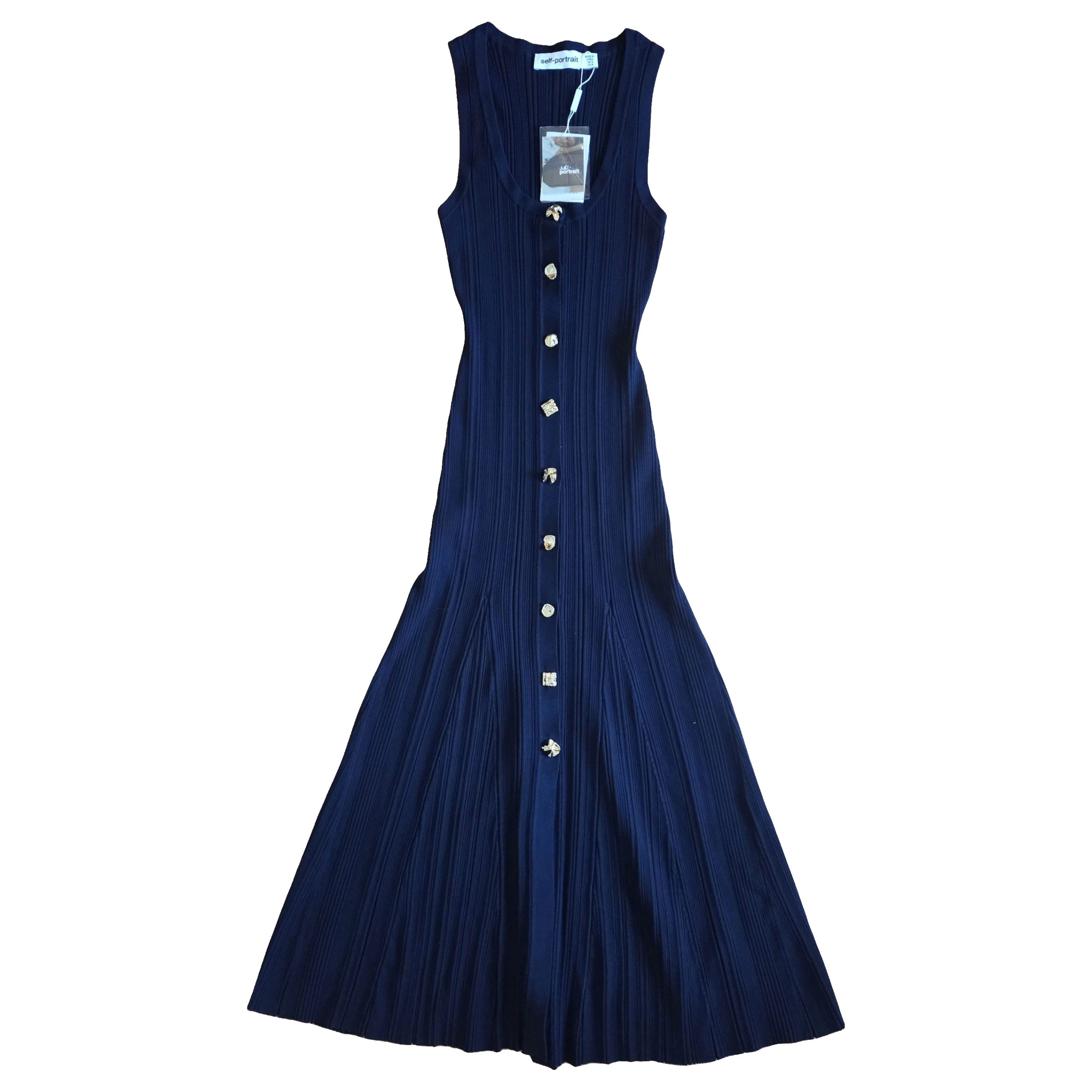 Self-Portrait Navy Blue Ribbed Button Dress UK 8/AU 8 image 3