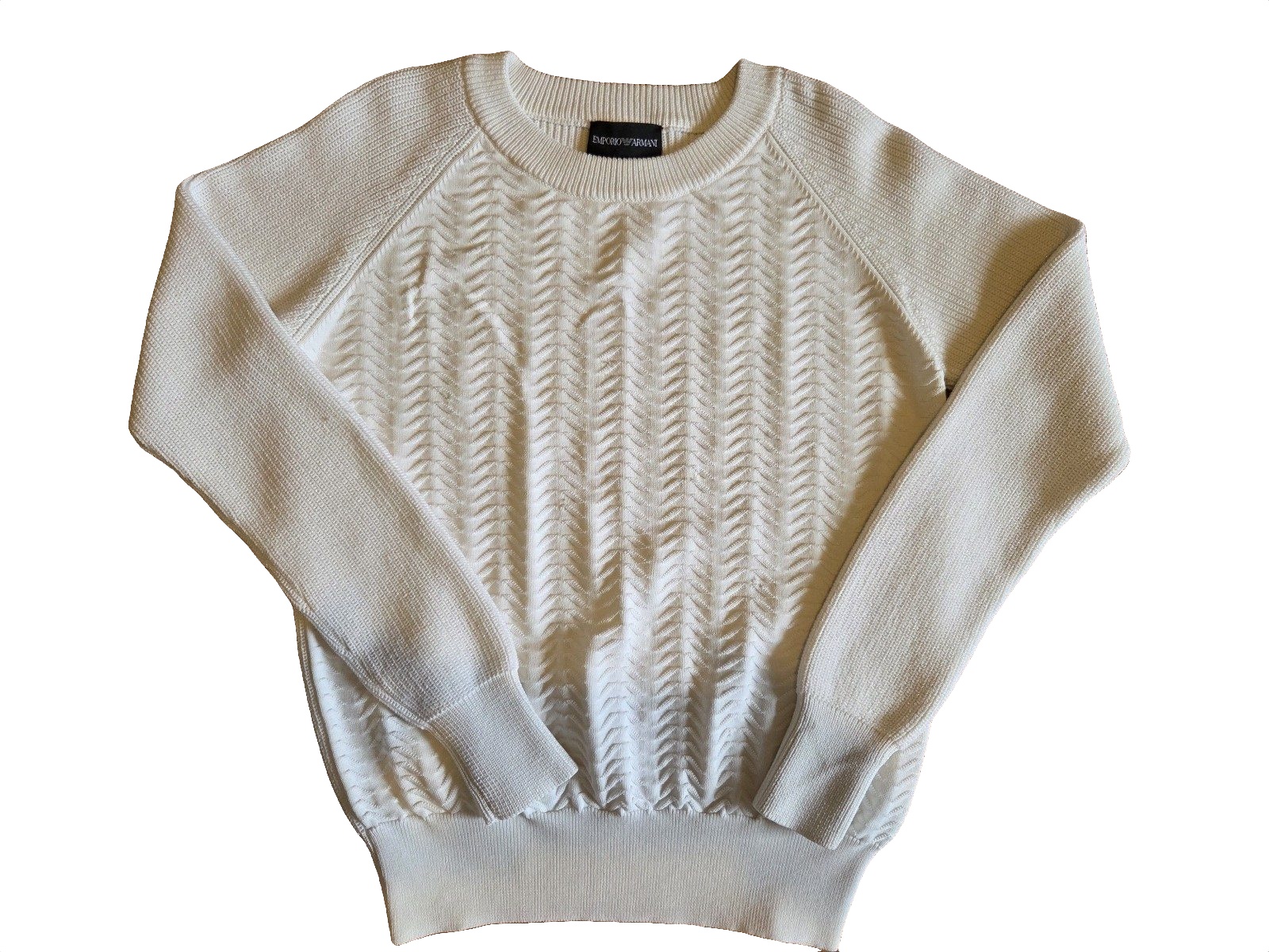 Emporio Armani Size 40 White Textured Knit Jumper | Subtle Shimmer