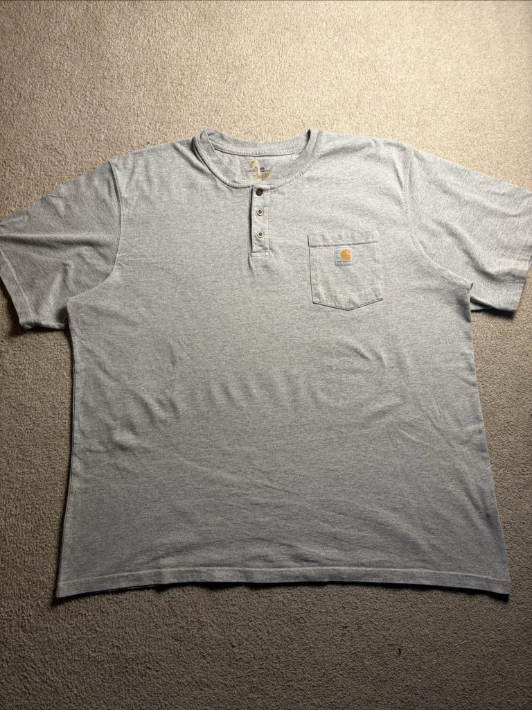 Carhartt Men's Grey Henley T-Shirt 2XL Pocket Button Detail