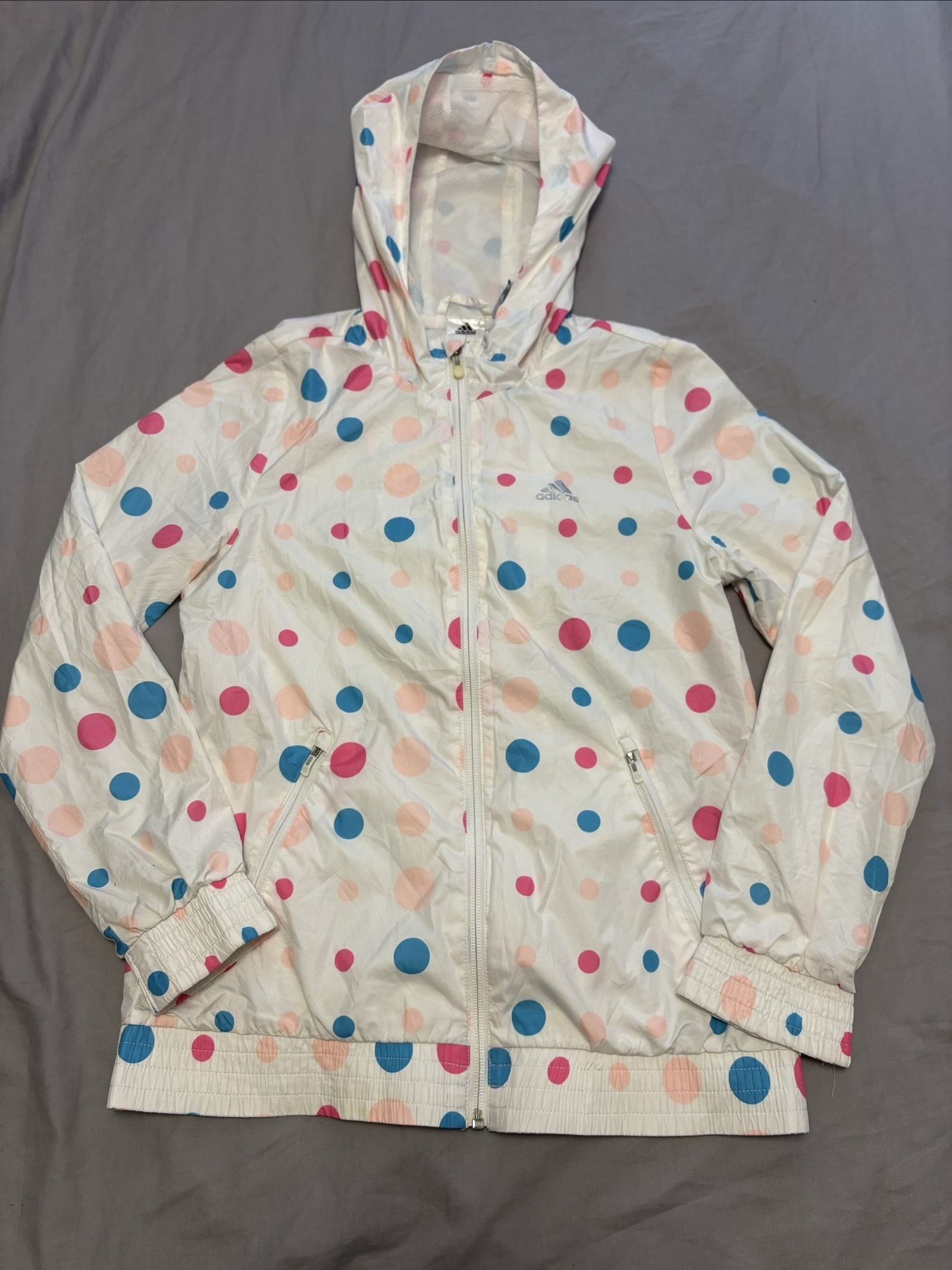 Adidas Women's White Multi Polka Dot Windbreaker Jacket XS N
