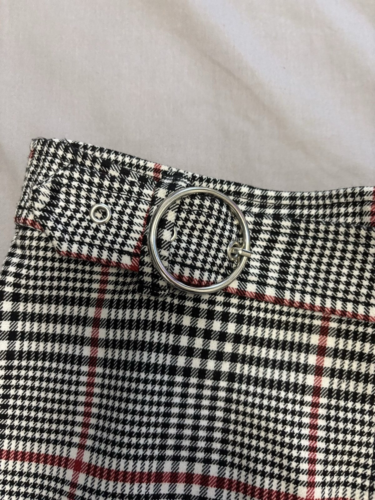 Bershka Black, White & Red Check Print Mini Skirt Large Silver Rings image 2
