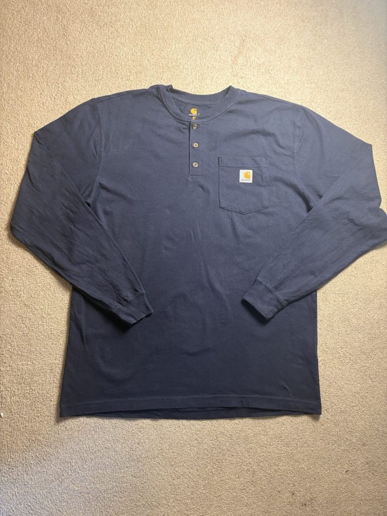 Carhartt Navy Blue Men's Original Fit L Tall 100% Cotton Long Sleeve Henley Shirt