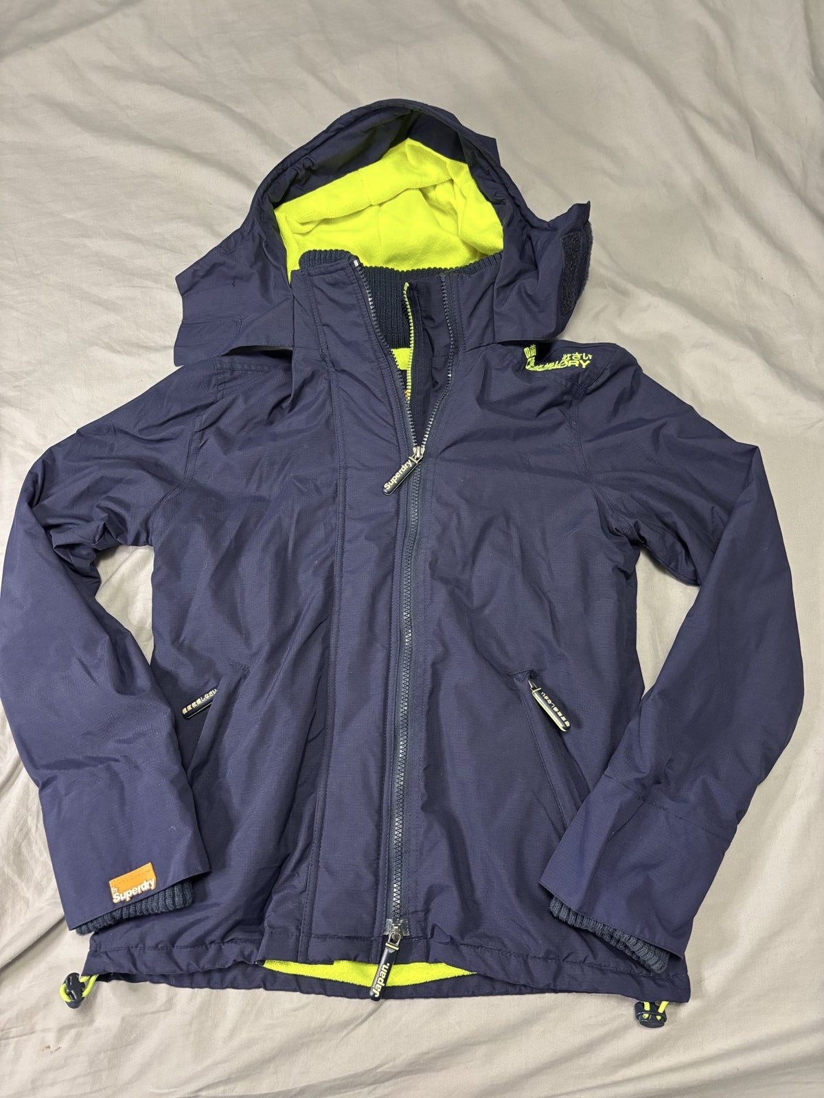 Superdry Navy & Yellow Women's Hooded Jacket small Waterproof