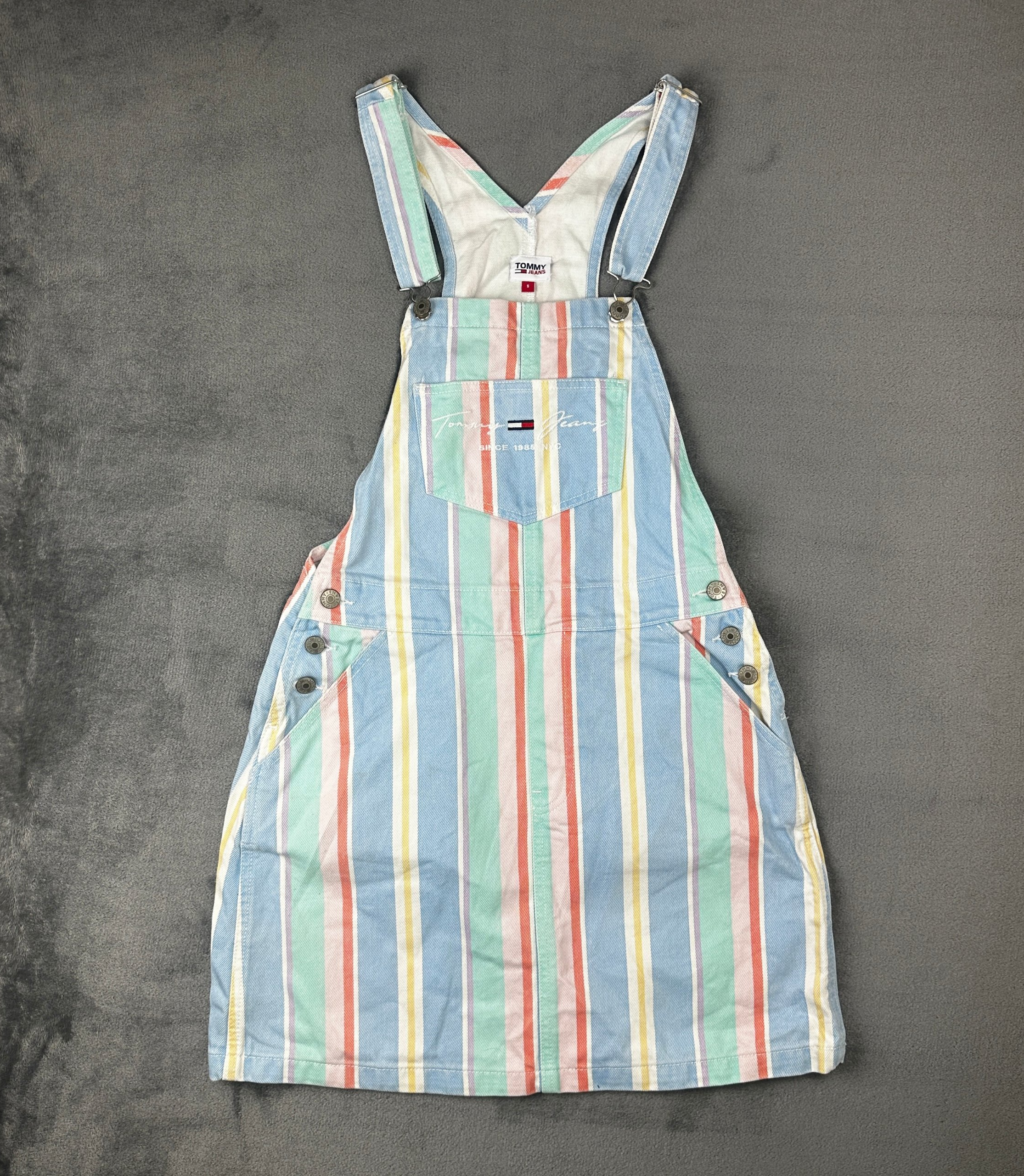 Tommy Jeans Pastel Striped Denim Dungaree Dress / Pinafore - Size S